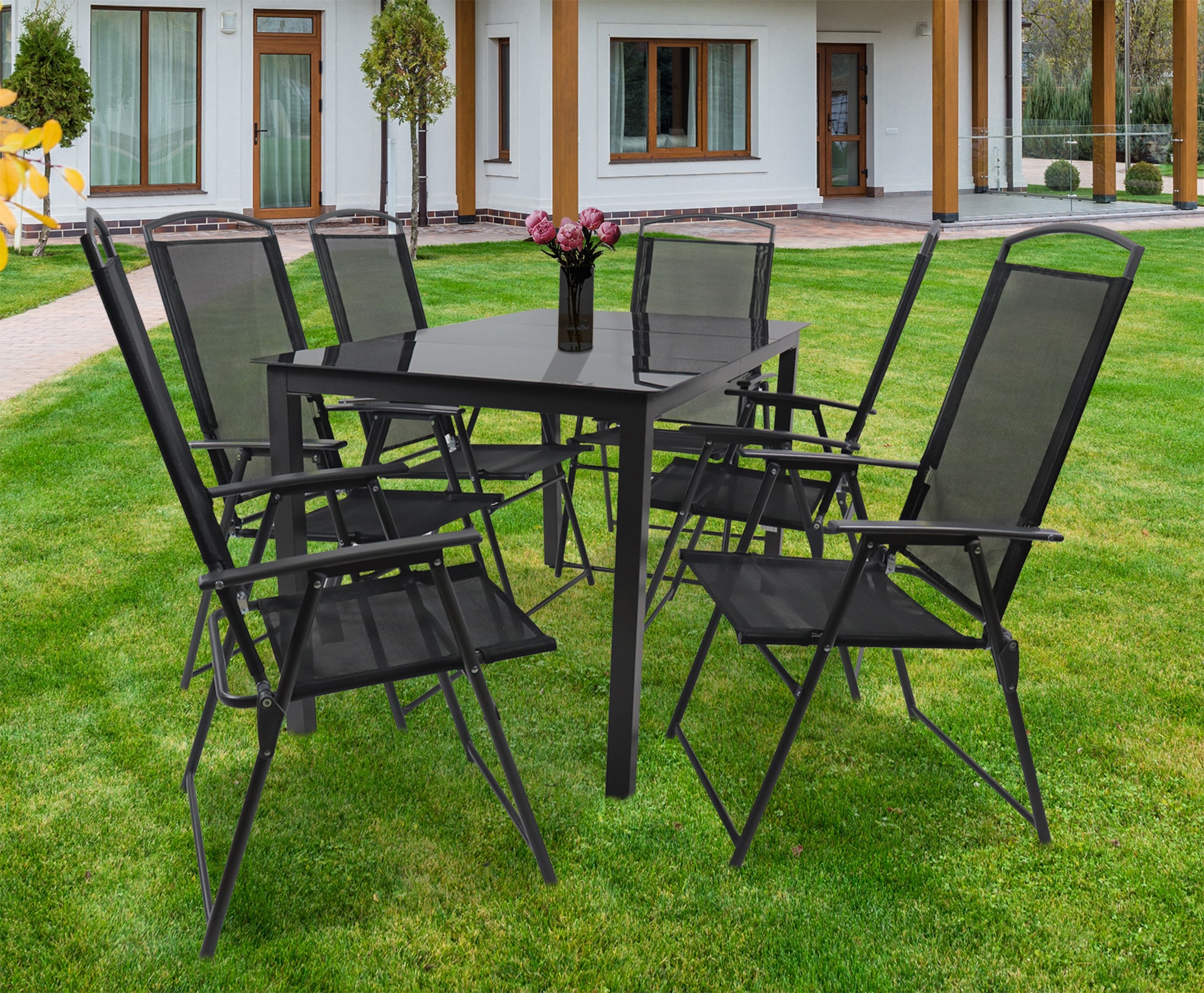 VCM Garten-Essgruppe »VCM 7-tlg Gartenmöbel Set | Sitzgruppe Essgruppe | 1x Tisch, 6x Stühle | Tisch Maße ca. H. 76 x B. 140 x T. 80 cm | Hochlehner Set 140S«, (7 tlg., 140S)