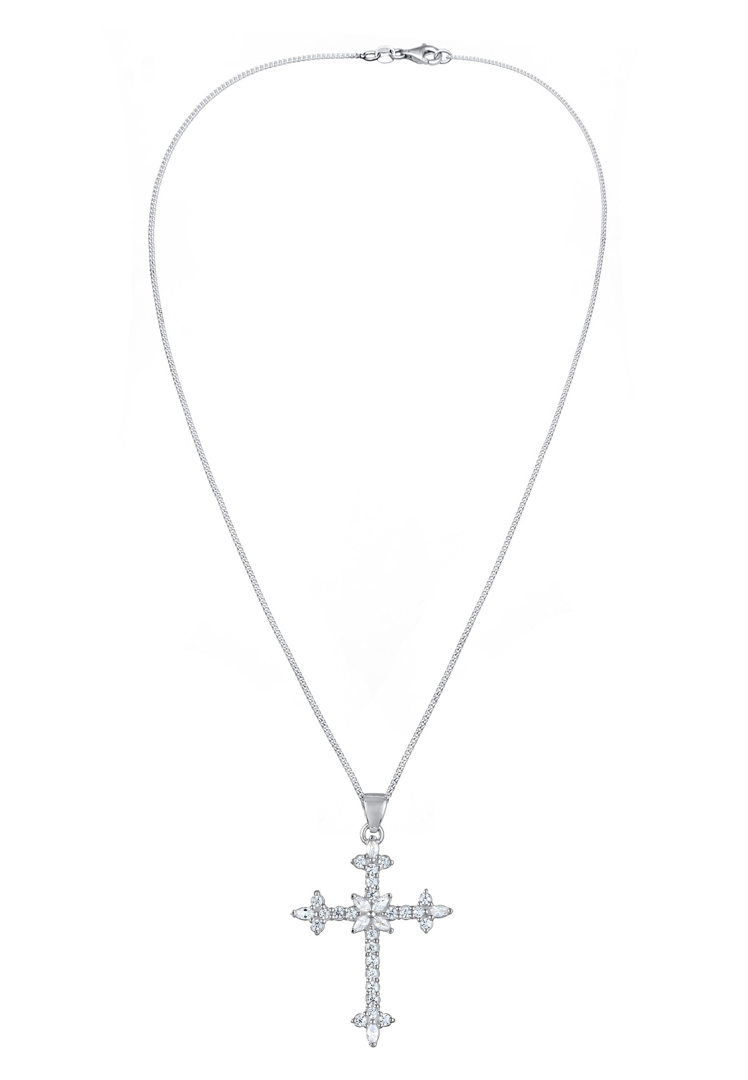 Elli Silberkette »Halskette Kreuz Zirkonia Marquise Religion 925 Sterling Silber«