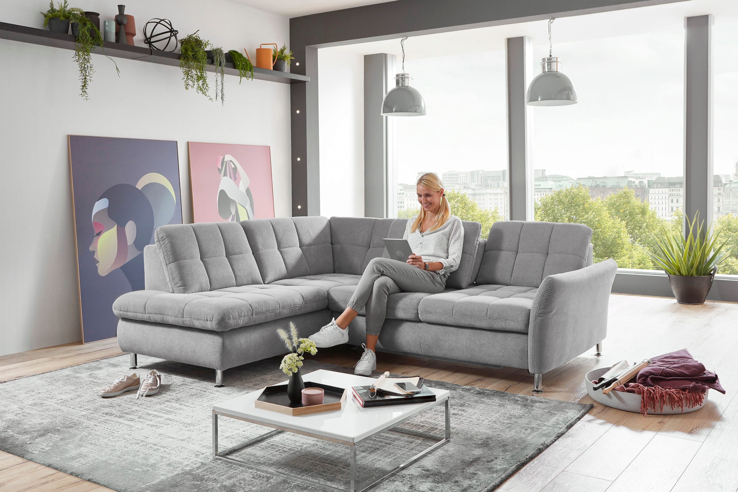 Die PlanBar Ecksofa »MP-IN20016 L-Form mit Kaltschaum-Polsterung« wahlweise mit Kopfstützen und Bettfunktion, mit Kaltschaum-Polsterung