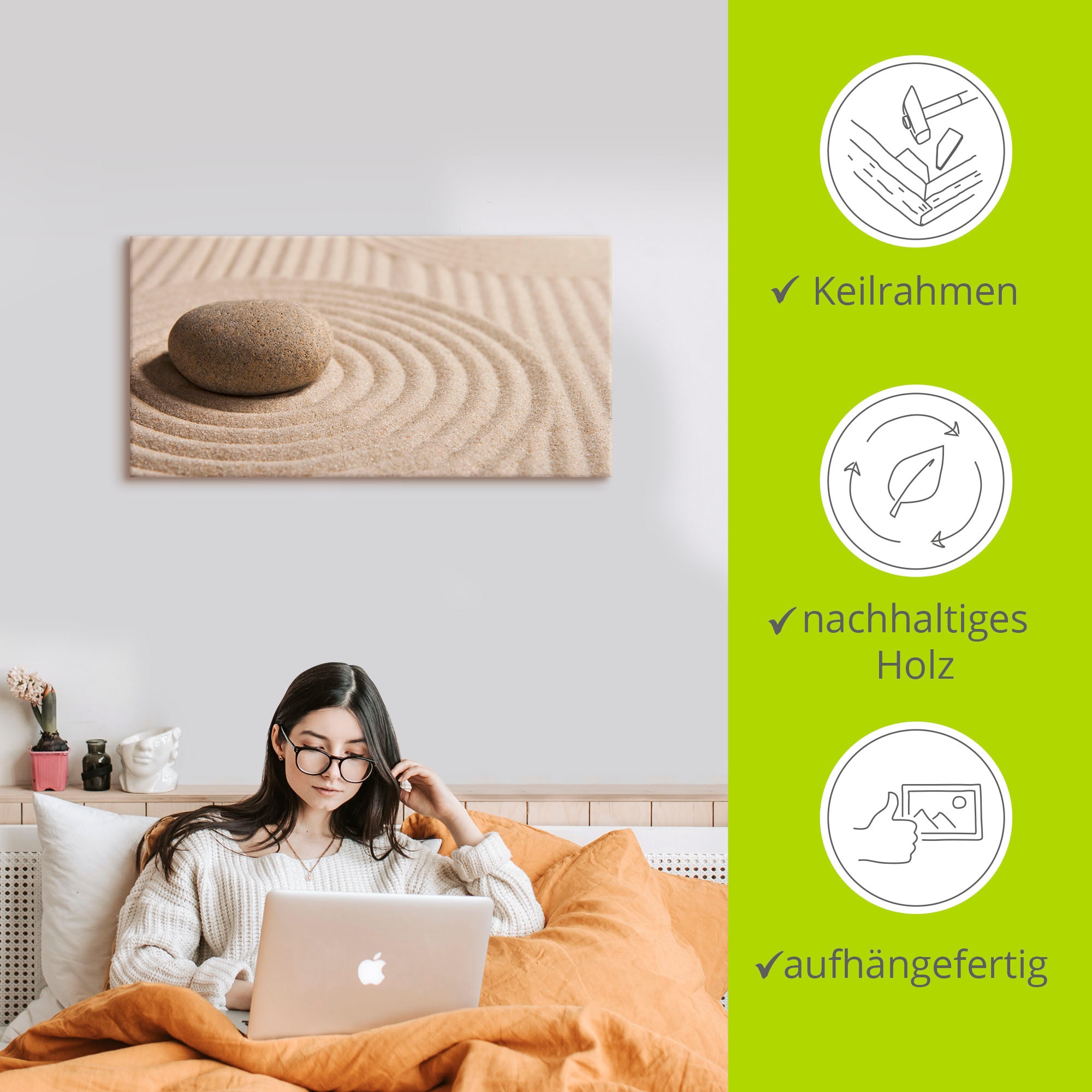 Artland Wandbild »Mini Zen Garten - Sand«, Zen, (1 St.), als Leinwandbild, Poster, Wandaufkleber in verschied. Größen
