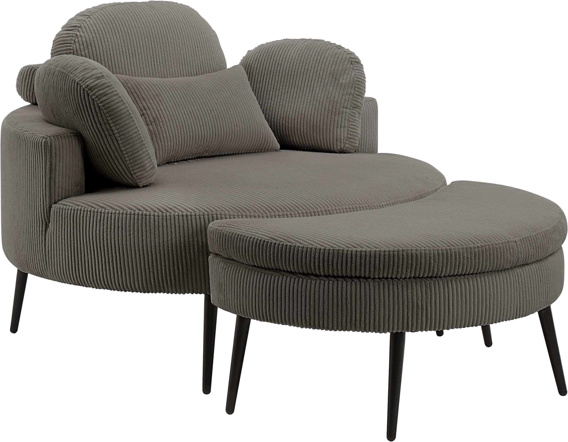 OTTO home Loveseat "Riko Sessel, B: 110 cm, Sitzhöhe: 44 cm" XXL- Sessel, mit Stauraumhocker, Rückenstütze & 4 Zierkissen