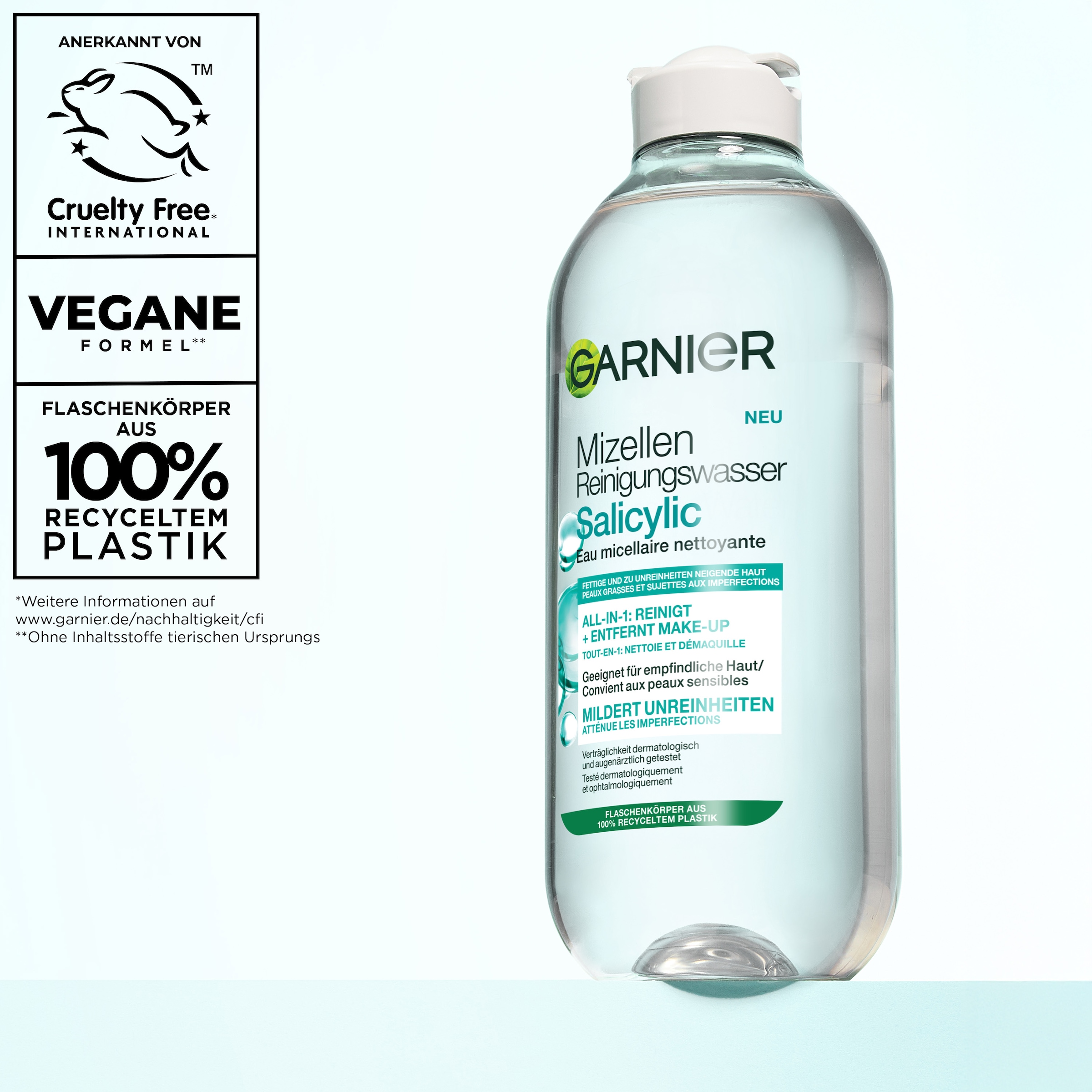 GARNIER Gesichtswasser »GARNIER MIZELLEN REINIGUNGSWASSER SALICYLIC ALL-IN-1« mit Salicylsäure, für unreine und fettige Haut, flüssige Textur