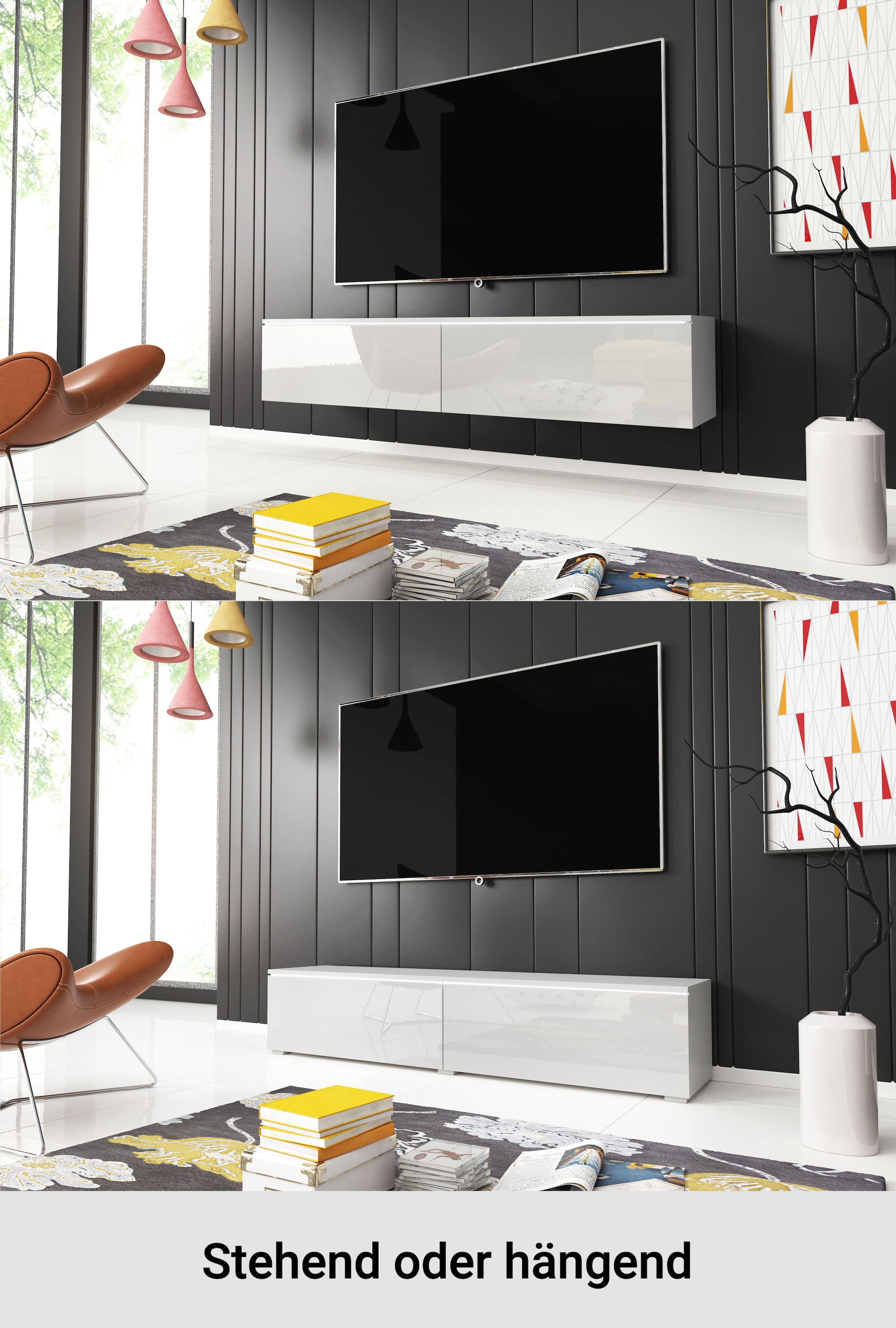 INOSIGN Lowboard »LOWBOARD D, wahlweise mit oder ohne Beleuchtung« modernes TV-Board ohne Griffe, mit viel Stauraum,stehend und hängend