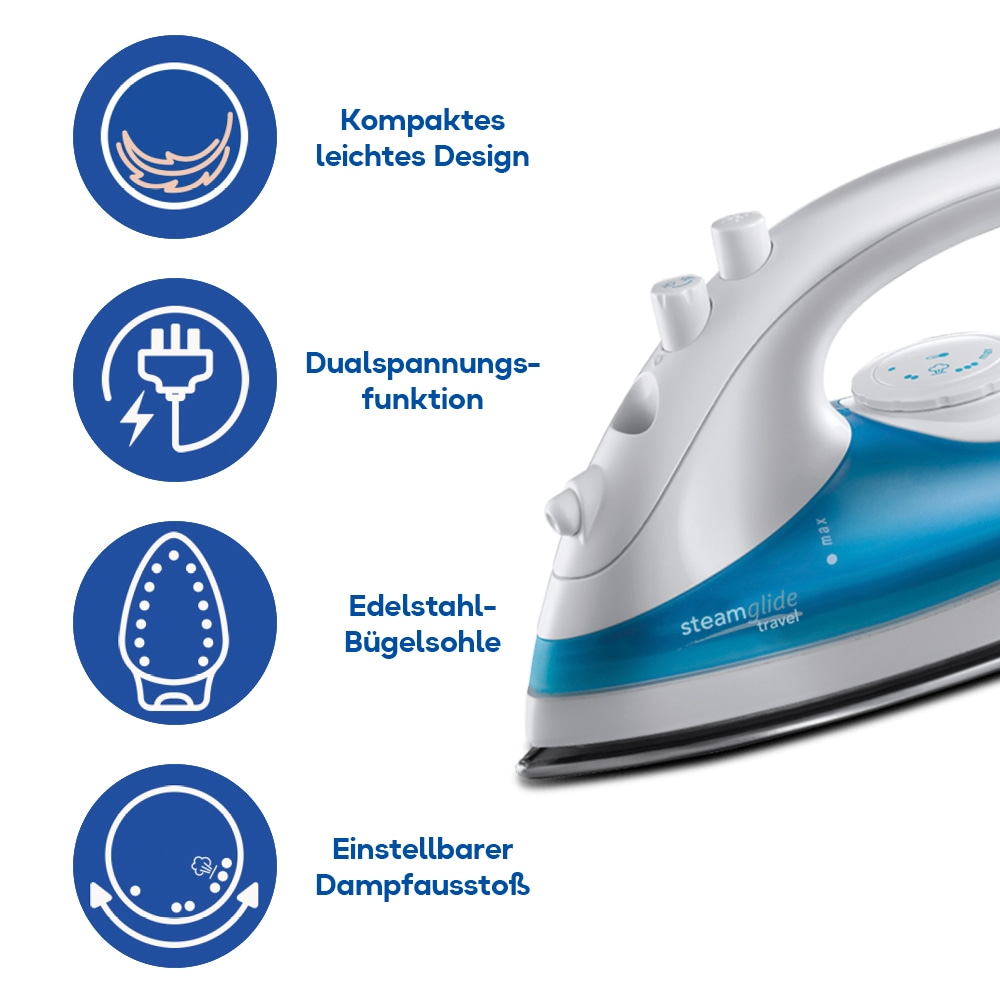 RUSSELL HOBBS Dampfbügeleisen »22470-56, Reisedampfbügeleisen, mit Edelstahlsohle,« 830 W weltweite Spannungsanpassung 110-240V