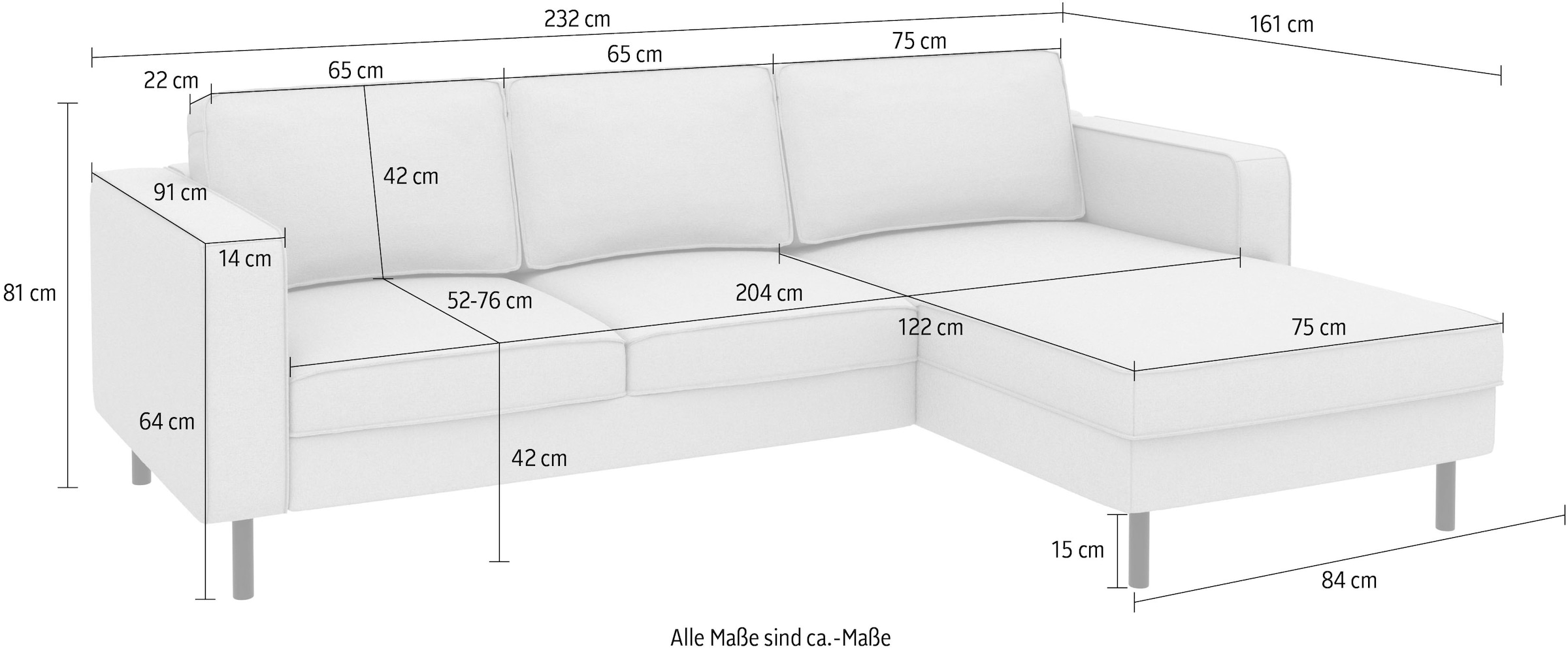 TRENDMANUFAKTUR Ecksofa »Watkins, Couch wahlweise mit Schlaffunktion & Bettkasten, auch in Cord«, Recamiere beidseitig montierbar, OTTOs Choice, Breite 232 cm