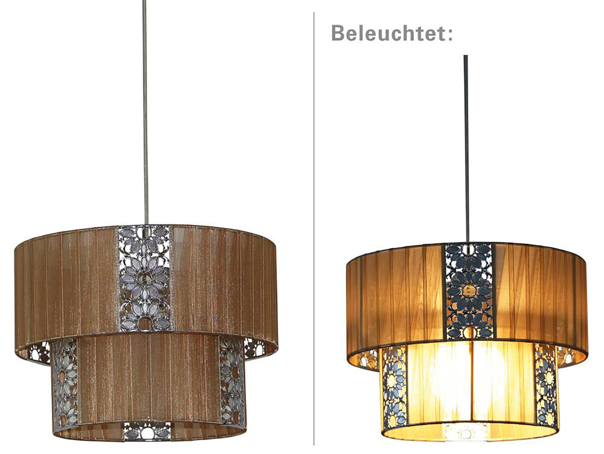 näve Pendelleuchte »Pori« E27 1 Stk. Farbe cappuccino mit Blütenornament in grau, 1x E27 exkl. max. 60 W