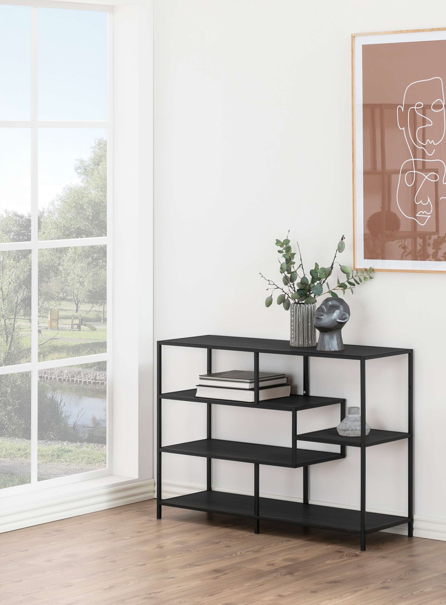 ACTONA GROUP Bücherregal »Seaford - Mehrzweckregal & Raumteiler, modern, Metall« 114x35x78 cm,  Asymmetrisch, stabil & viel Stauraum, zeitloses Design, 6 Regalböden