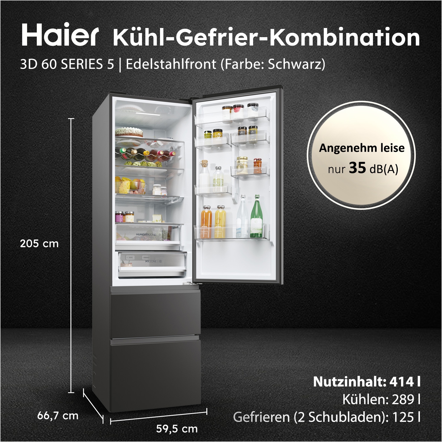Haier Kühl-/Gefrierkombination 3D 60 SERIES 5 »HTW5620DNPT« 205 cm hoch 59,5 cm breit