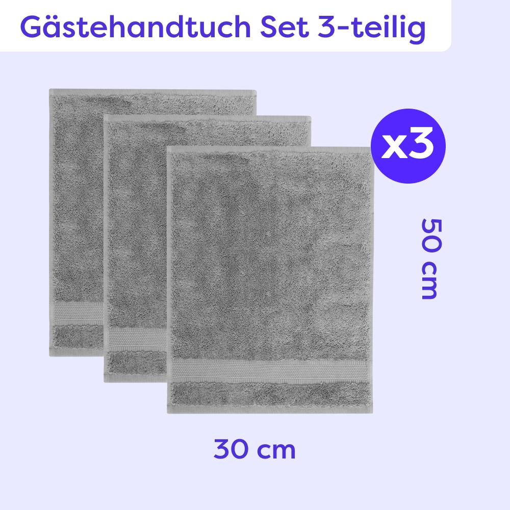 Wolkenfeld Gästehandtücher »Premium Low-Twist Baumwolle 550 g/m² – 3 Gästehandtücher« 30×50 cm – weich, saugfähig und ideal für Gäste & Alltag