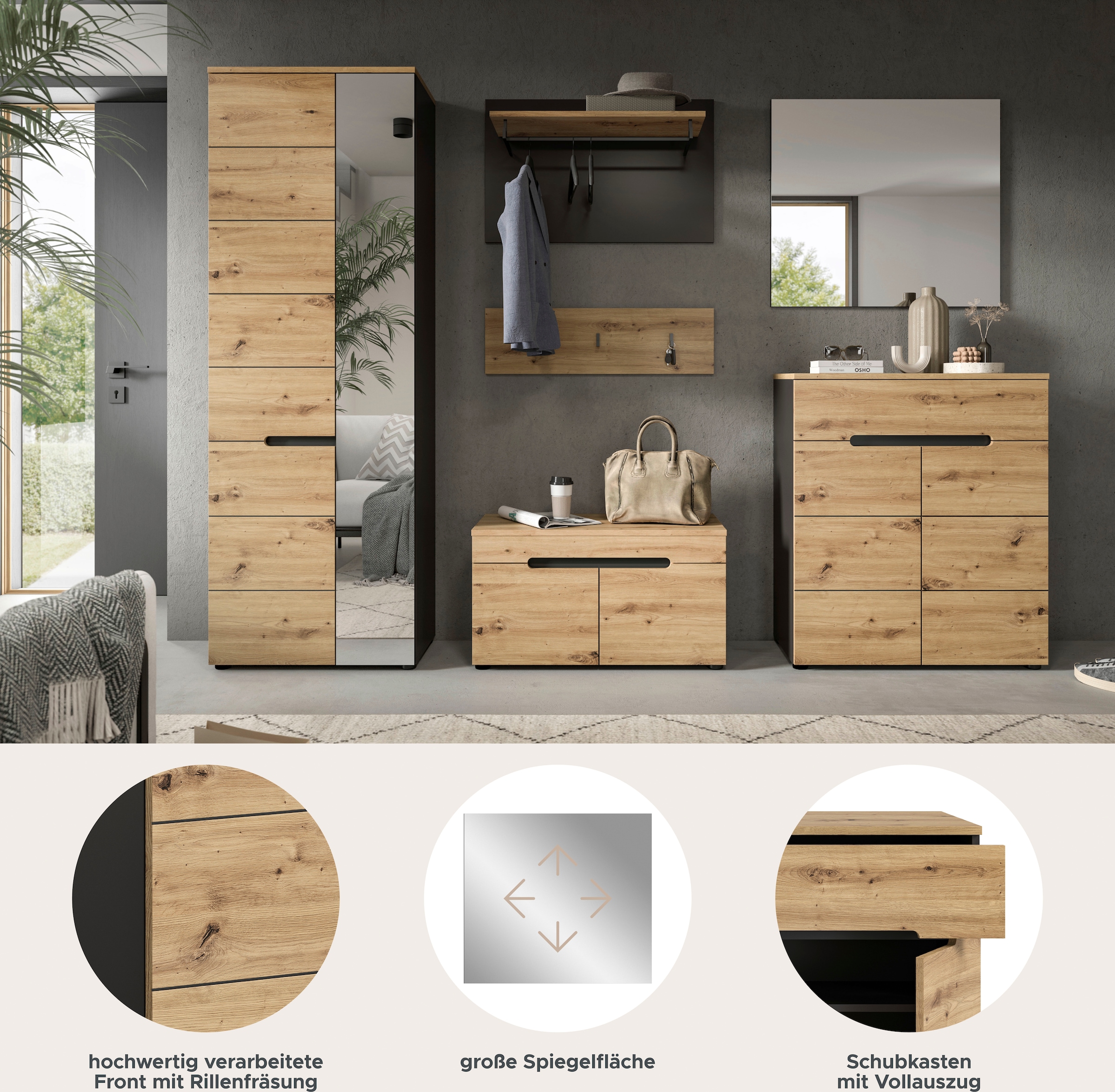 INOSIGN Garderoben-Set »REHAT, TOPSELLER!, 6-teilig, Breite 255cm, individuell stellbar«, (6 St.), Garderobenkombination, Kombination, Diele, Garderobe, Garderobenmöbel