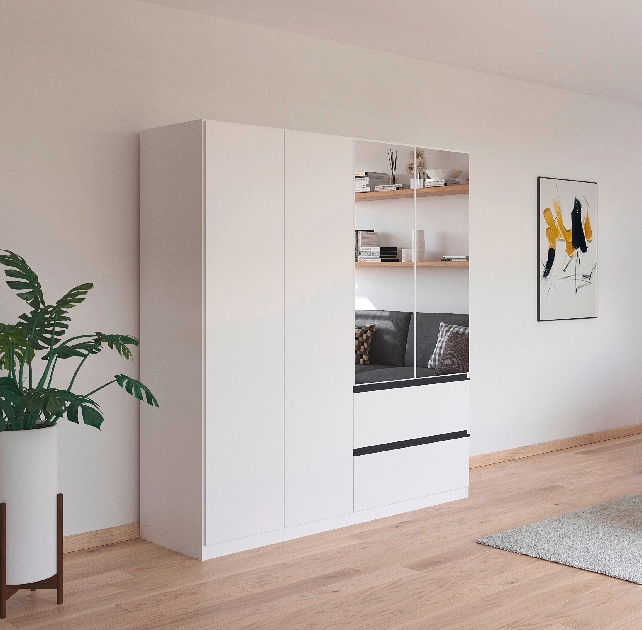 rauch Drehtürenschrank »Kleiderschrank Schrank Garderobe Wäscheschrank COSTA in 3 Breiten«, mit Spiegel, grifflose Front und Push-to-Open Funktion MADE IN GERMANY