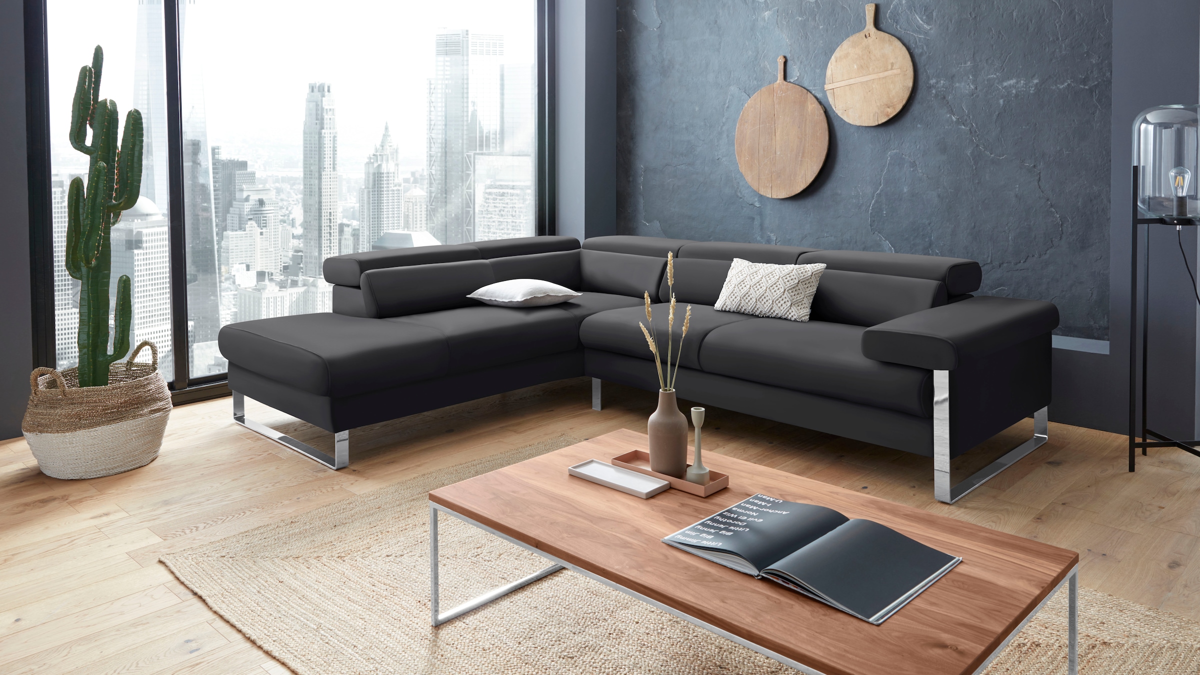 W.SCHILLIG Ecksofa »finn, toller Sitzkomfort, L-Form, hochwertige Verarbeitungsdetails«, German Design Award 2016, Fußgestell Chrom glänzend, Breite 281 cm