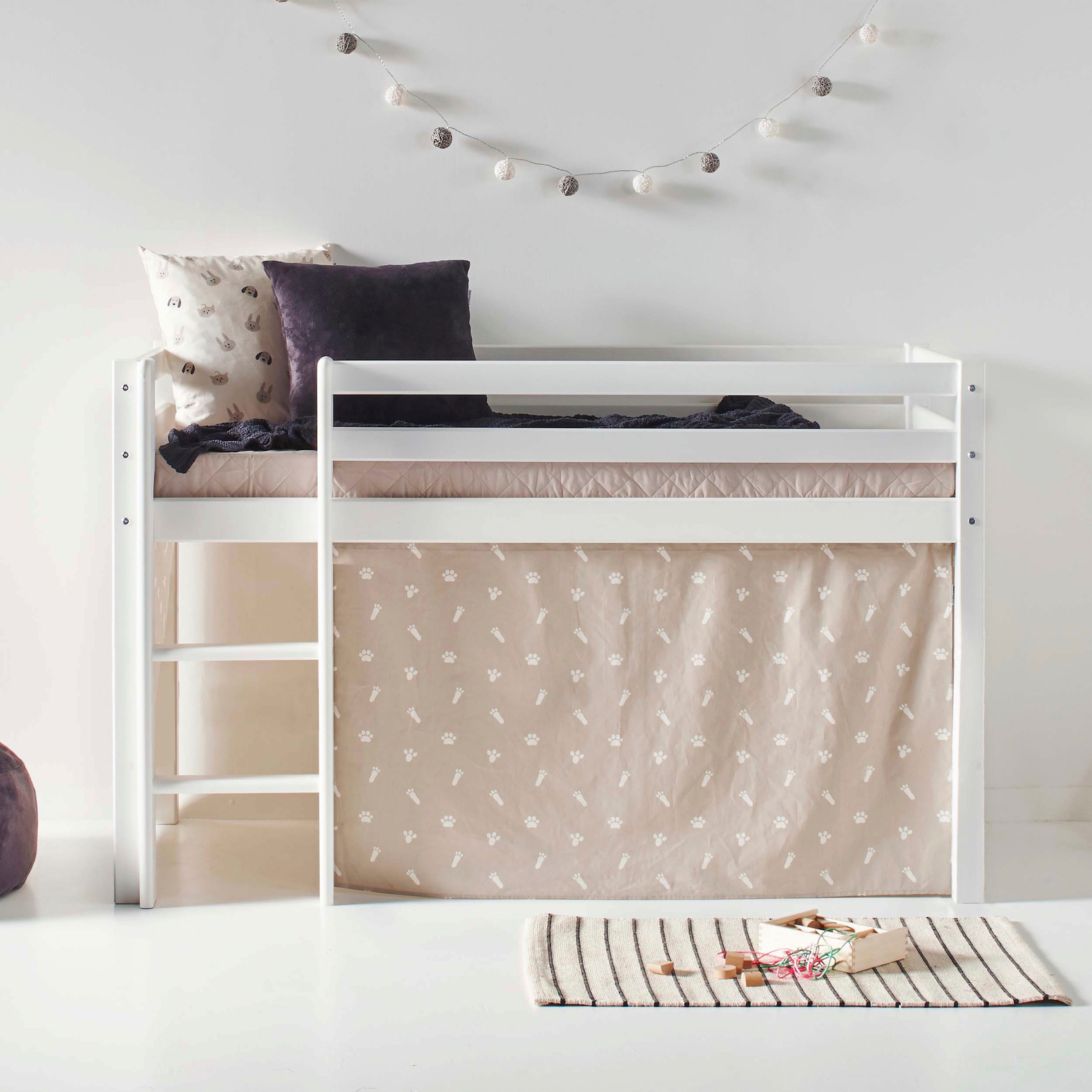 Hoppekids Hochbett »ECO Dream, Kinderbett, Spielbett, Halbhohes Bett aus Massivholz«, inkl. Vorhang-Set Creator, Bettgröße & Matratze wählbar