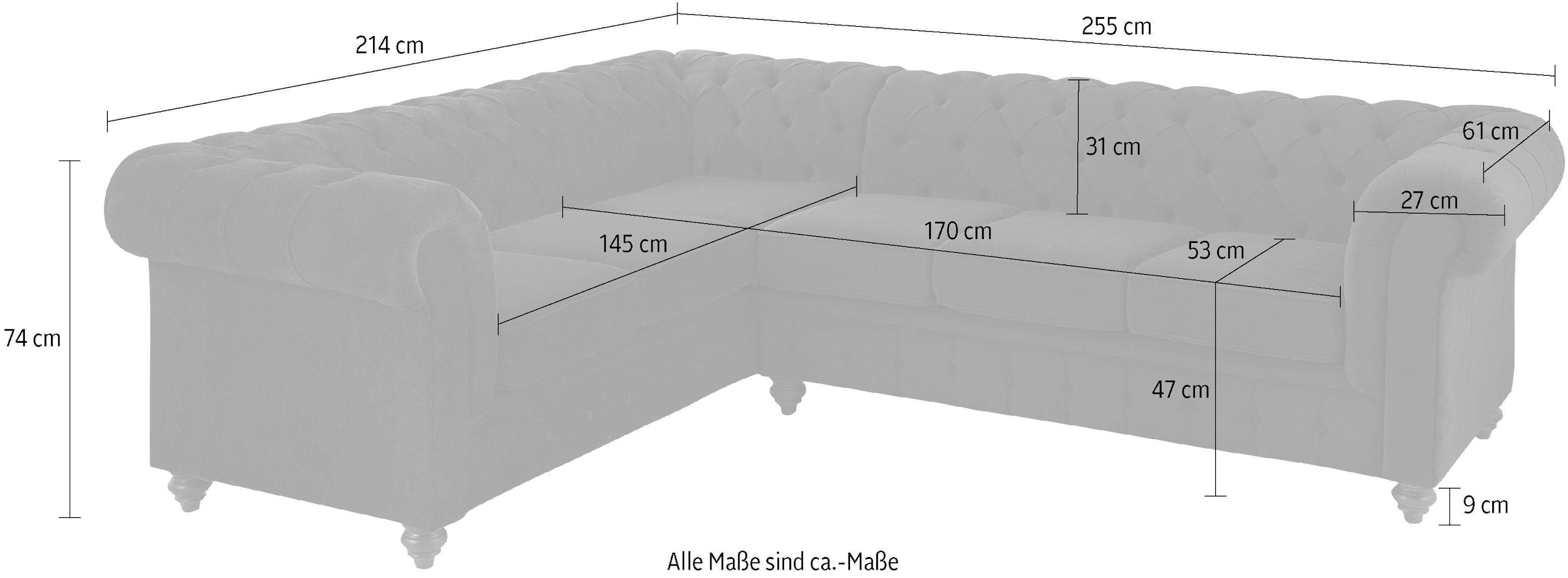 Home affaire Chesterfield-Sofa »Duc Ecksofa L-Form«, hochwertige Knopfheftung im Rücken, Samtoptik mit changierender Optik