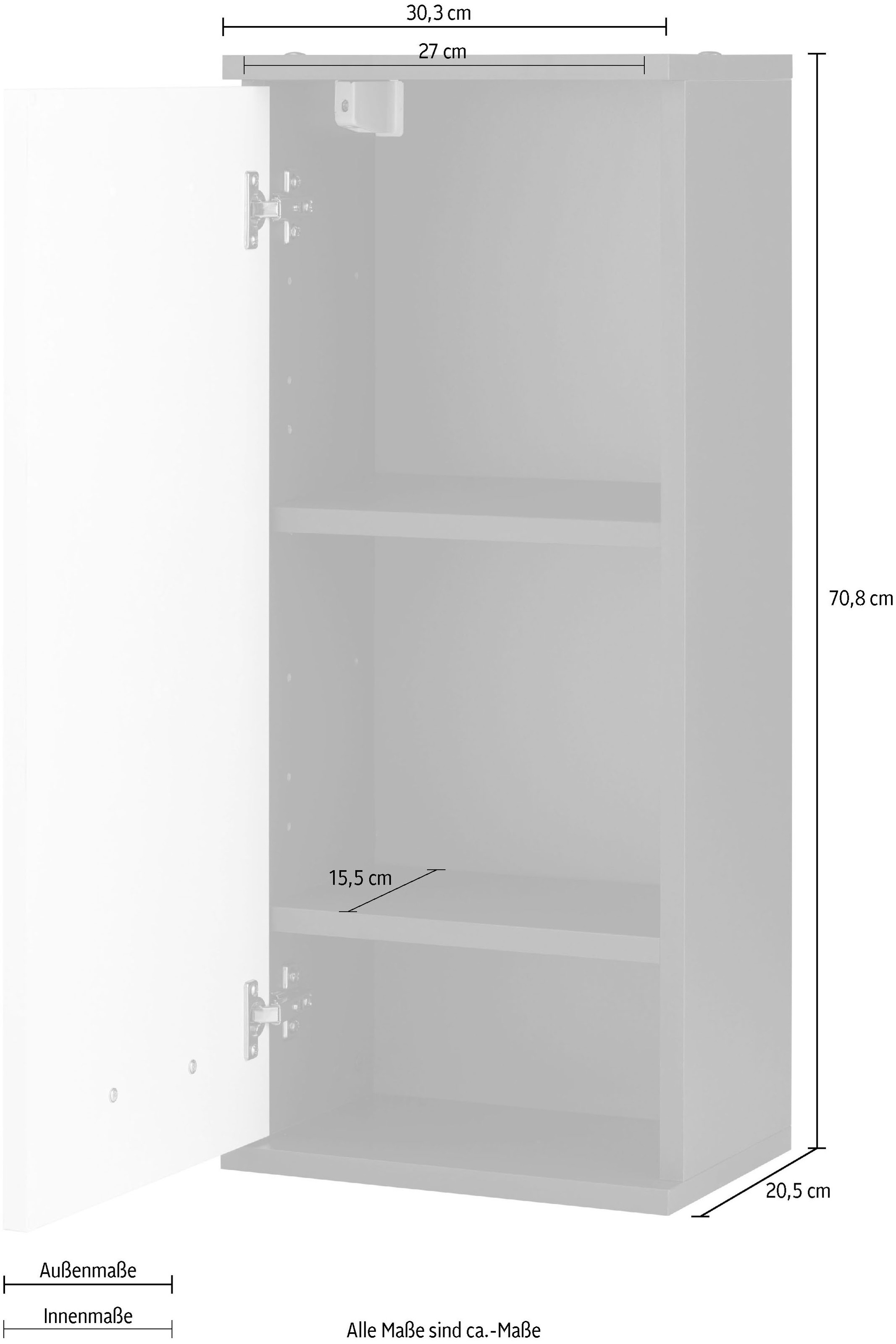 Schildmeyer Hängeschrank »Mobes«, Breite/Höhe: 30,3/70,8 cm, Tür beidseitig  montierbar, Badschrank auf Rechnung bestellen