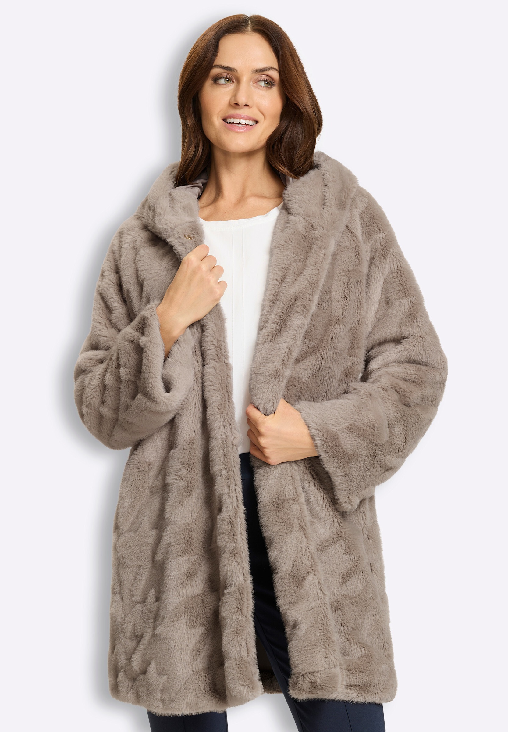 heine Langjacke »Pelzimitat-Jacke Fellimitatjacke« mit Kapuze
