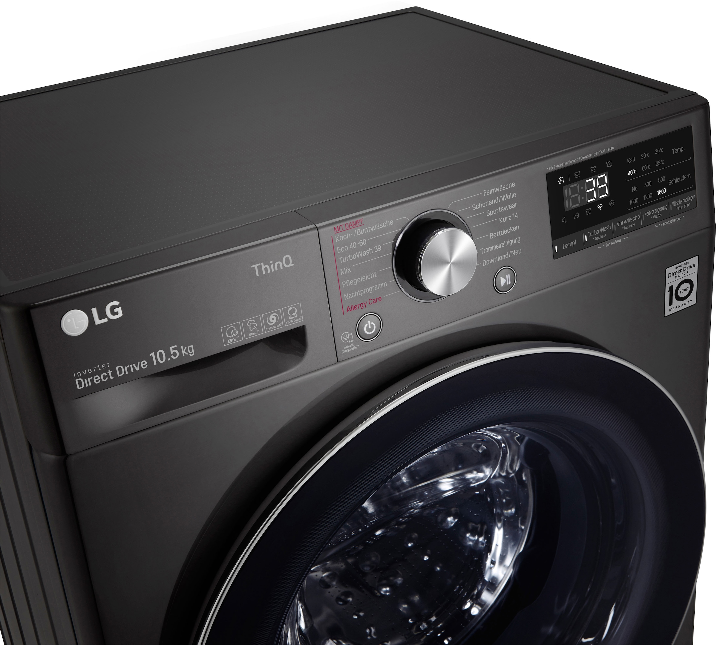 LG Waschmaschine »F6WV710P2S«, F6WV710P2S, 10,5 Waschen Garantie kg, 1600 - Jahren XXL mit nur 3 U/min, 39 in TurboWash® Minuten