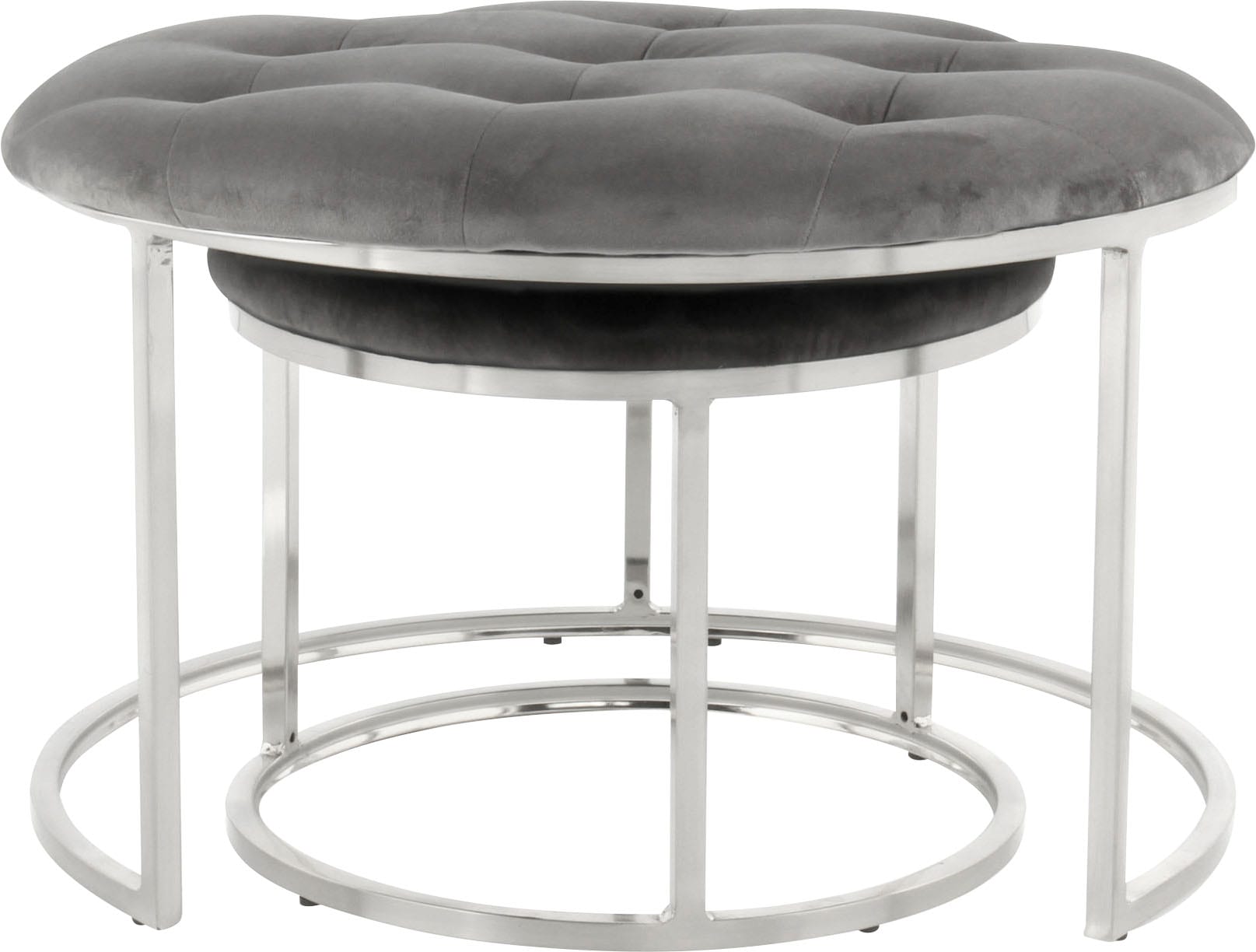Kayoom Sitzhocker »Hocker Myla 2er-Set, praktisch ineinander schiebbar«, (Set, 2 St.), ineinander schiebbar, rund, gesteppt, mit Zierknöpfen