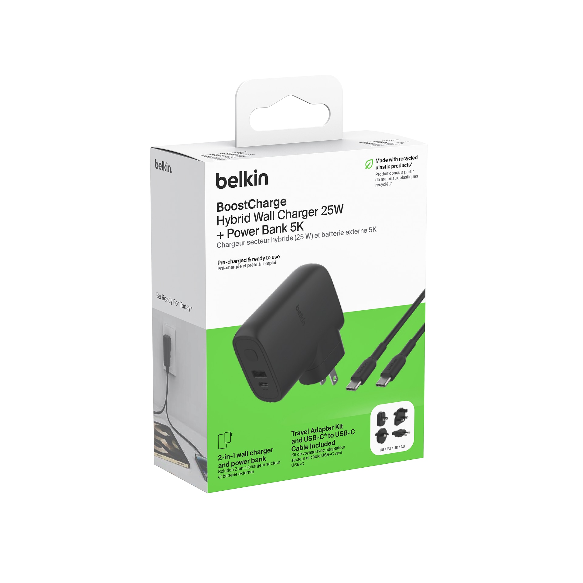 Belkin Smartphone-Ladegerät »BoostCharge Hybrid-Ladegerät (25 W) mit Powerbank 5K«, geeignet für Apple iPhone/iPad, Samsung Galaxy, Google Pixel