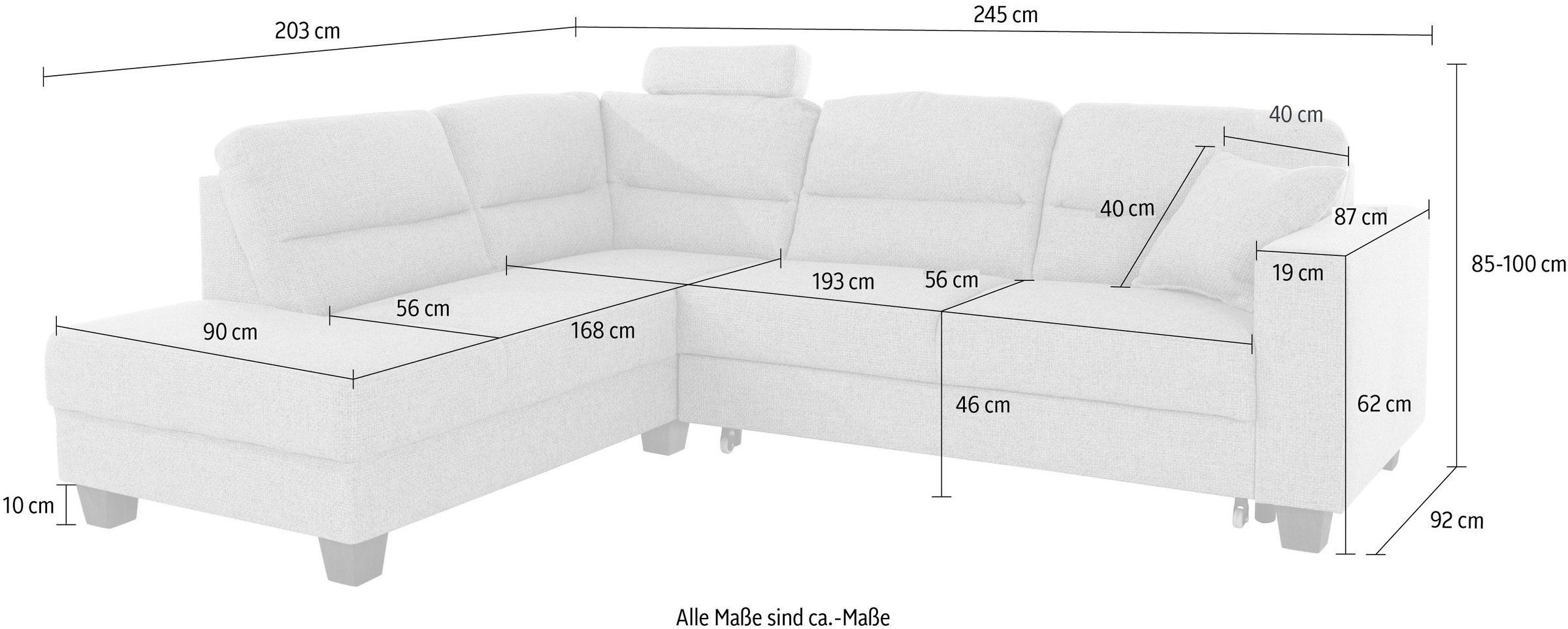 TRENDMANUFAKTUR Ecksofa »Chamber, zeitlos & elegant, bequem, L-Form«, inklusive einer Kopfstütze, wahlweise Schlaffunktion, B/T 203/245cm