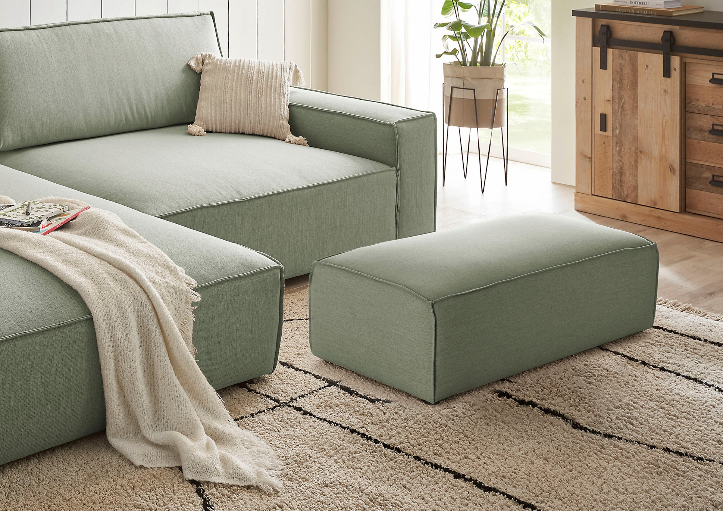 Home affaire Hocker »NEU: SHERWOOD XXL, Polsterhocker, Cord, Webstoff« rechteckig, bequemer Sitzkomfort, 130/60/44 cm, Krokodilverbinder