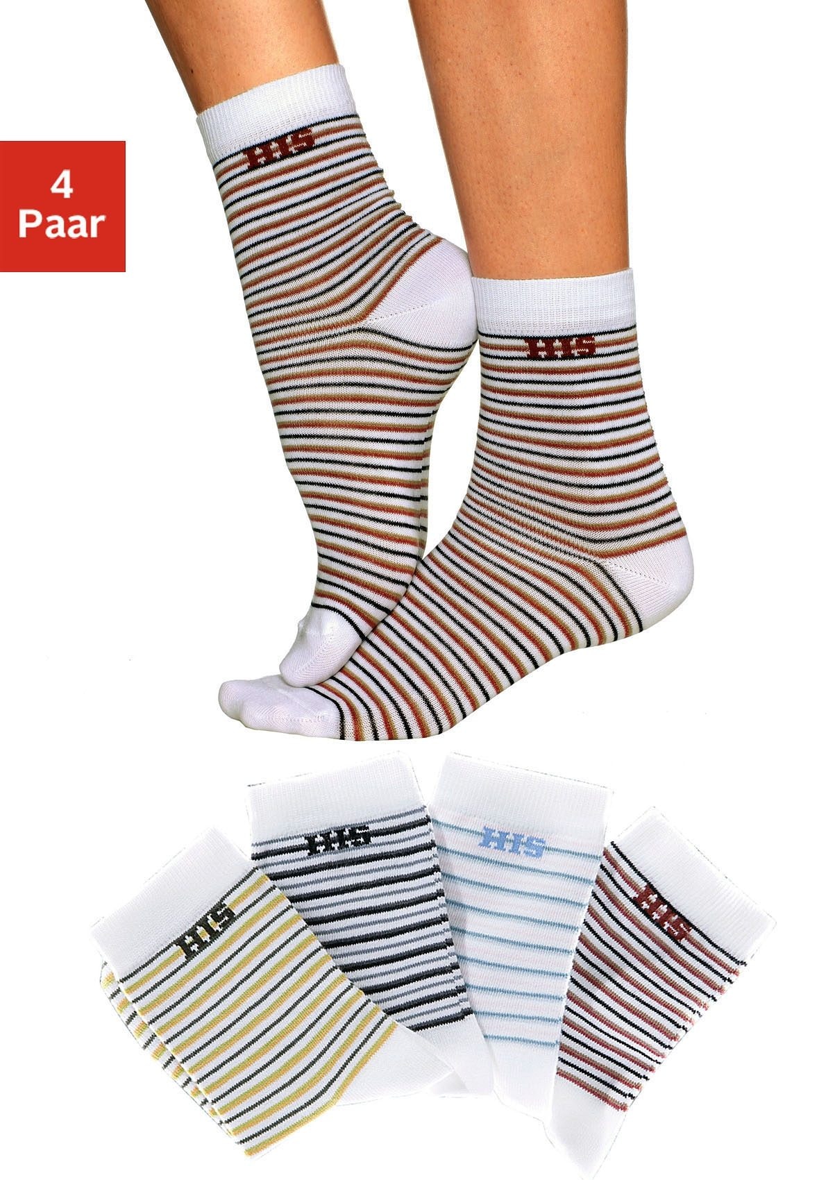 H.I.S Basicsocken, (Set, 4 Paar), mit eingestricktem Markenlogo