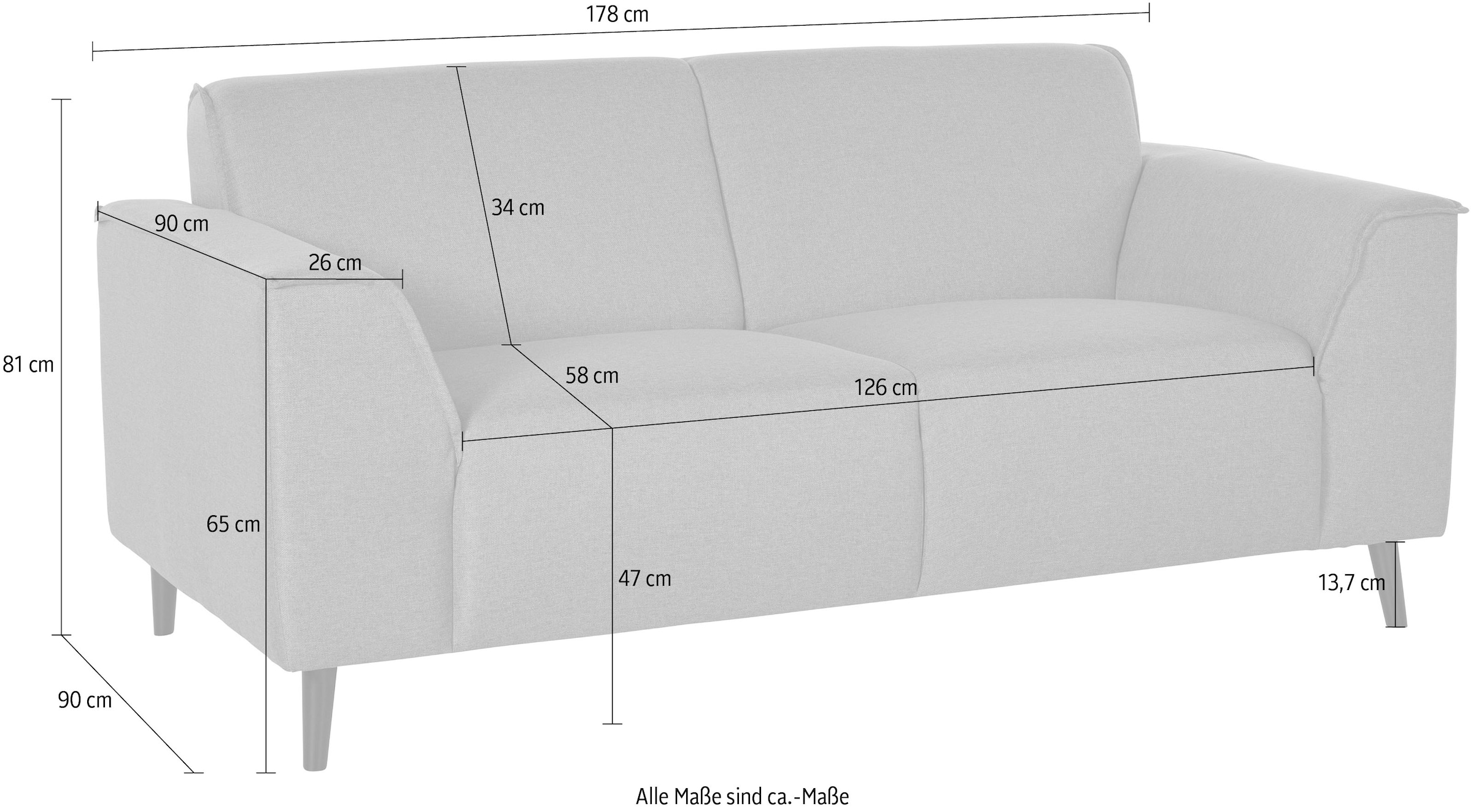 DOMO collection 2-Sitzer »Amora moderne Formensprache, tolle Verarbeitungsdetails, komfortabel«, mit Federkern für hohen Sitzkomfort