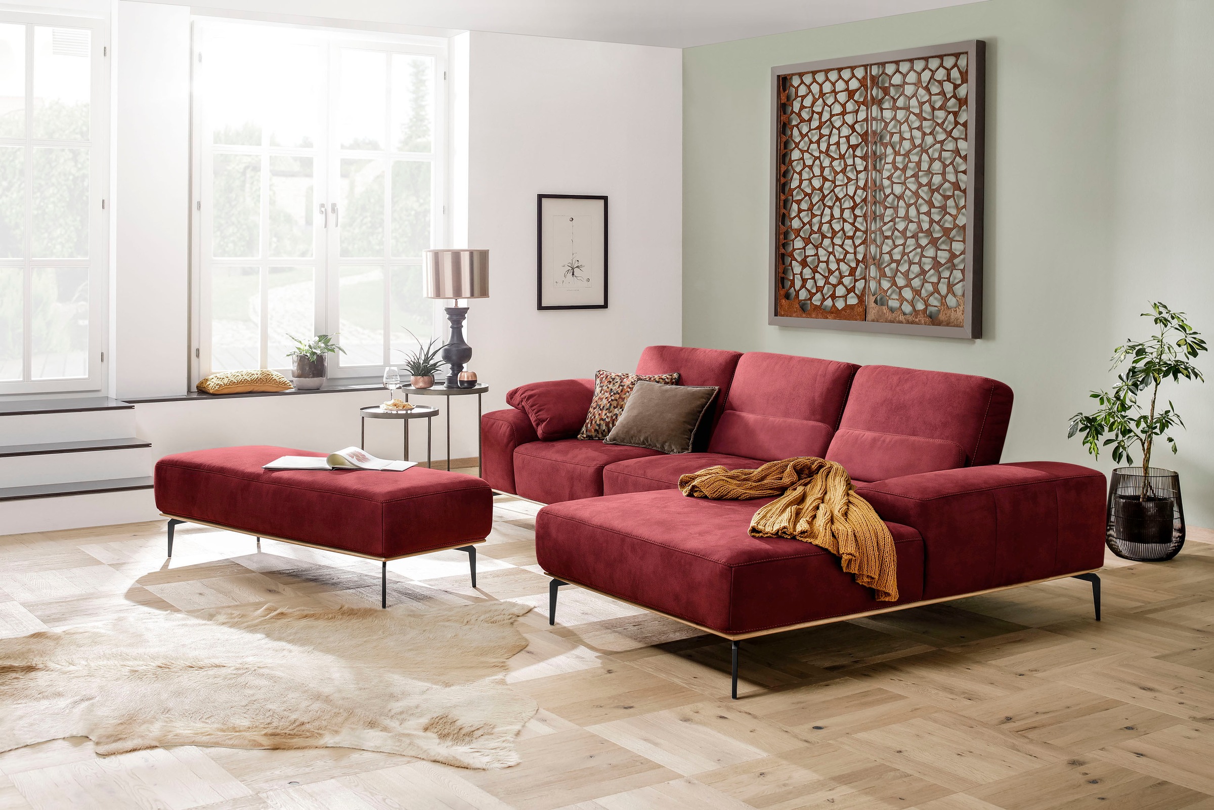 W.SCHILLIG Ecksofa »run, Designsofa mit tollem Sitzkomfort, bequem, L-Form«, mit Holzsockel, Füße in Schwarz pulverbeschichtet, Breite 299 cm