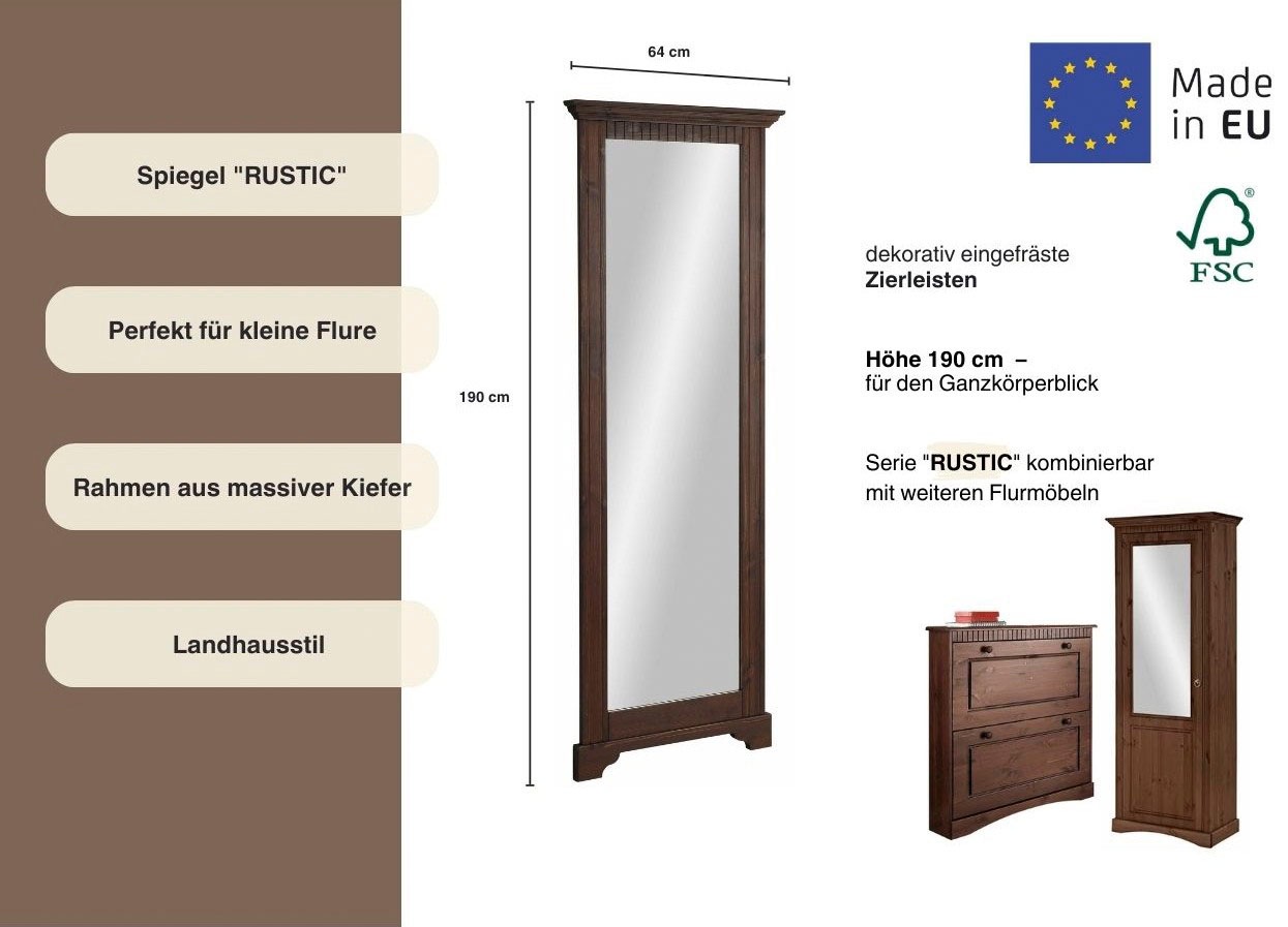 Home affaire Spiegel »Rustic«, mit Rahmen aus massiver Kiefer, FSC®-zertifiziert