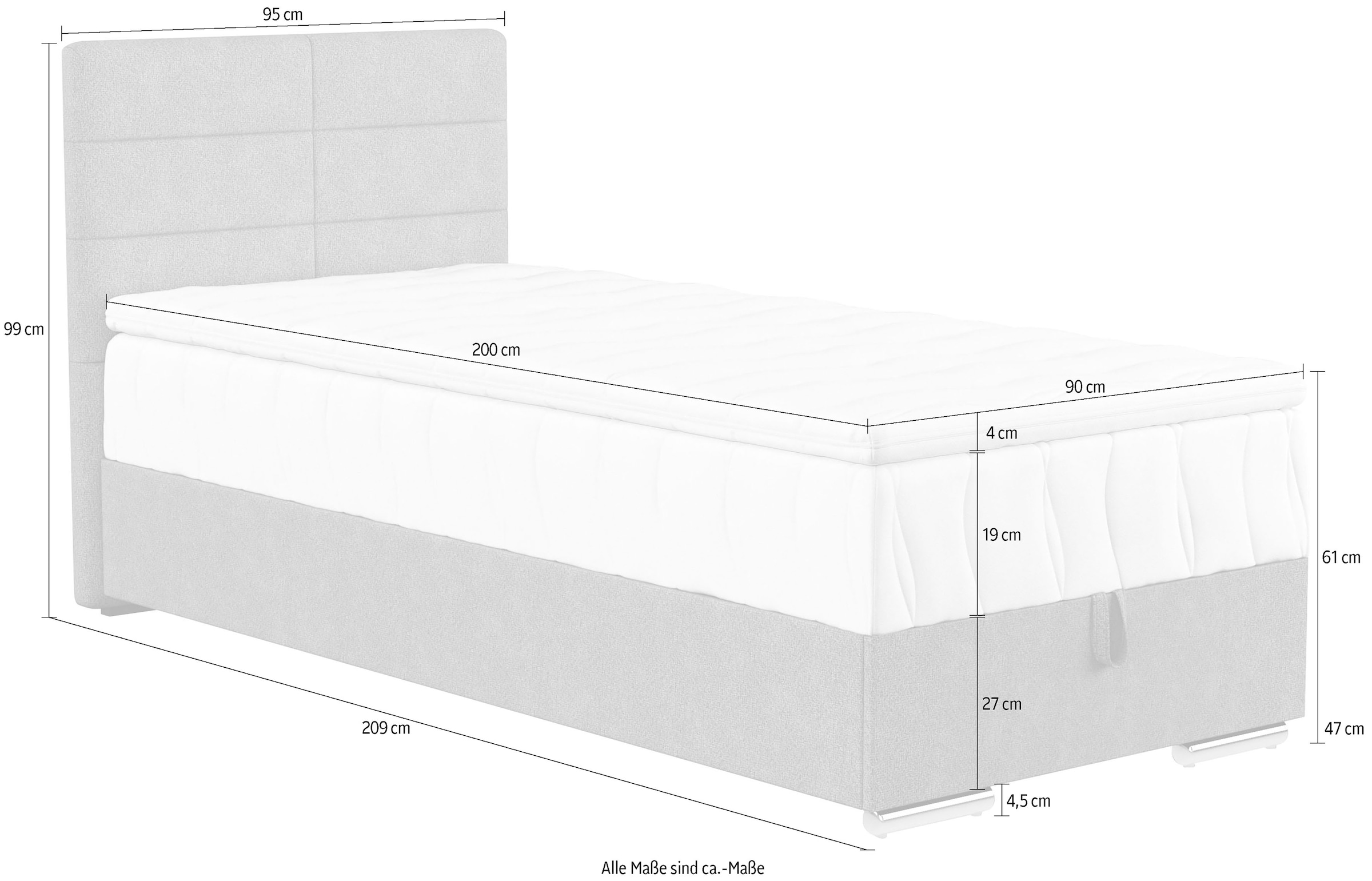 COTTA Boxspringbett Tom, mit Bettkasten, Topper und Zierkissen