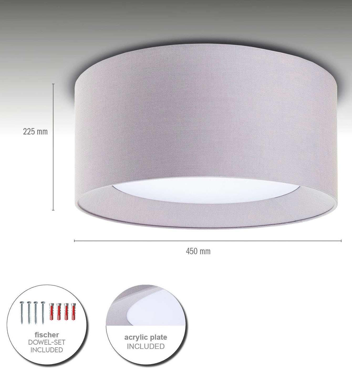 Paco Home Deckenleuchte »DRUM« E27 Rund Arbeitszimmer Textilschirm 3 x E27 Modern Geschlossen Uni