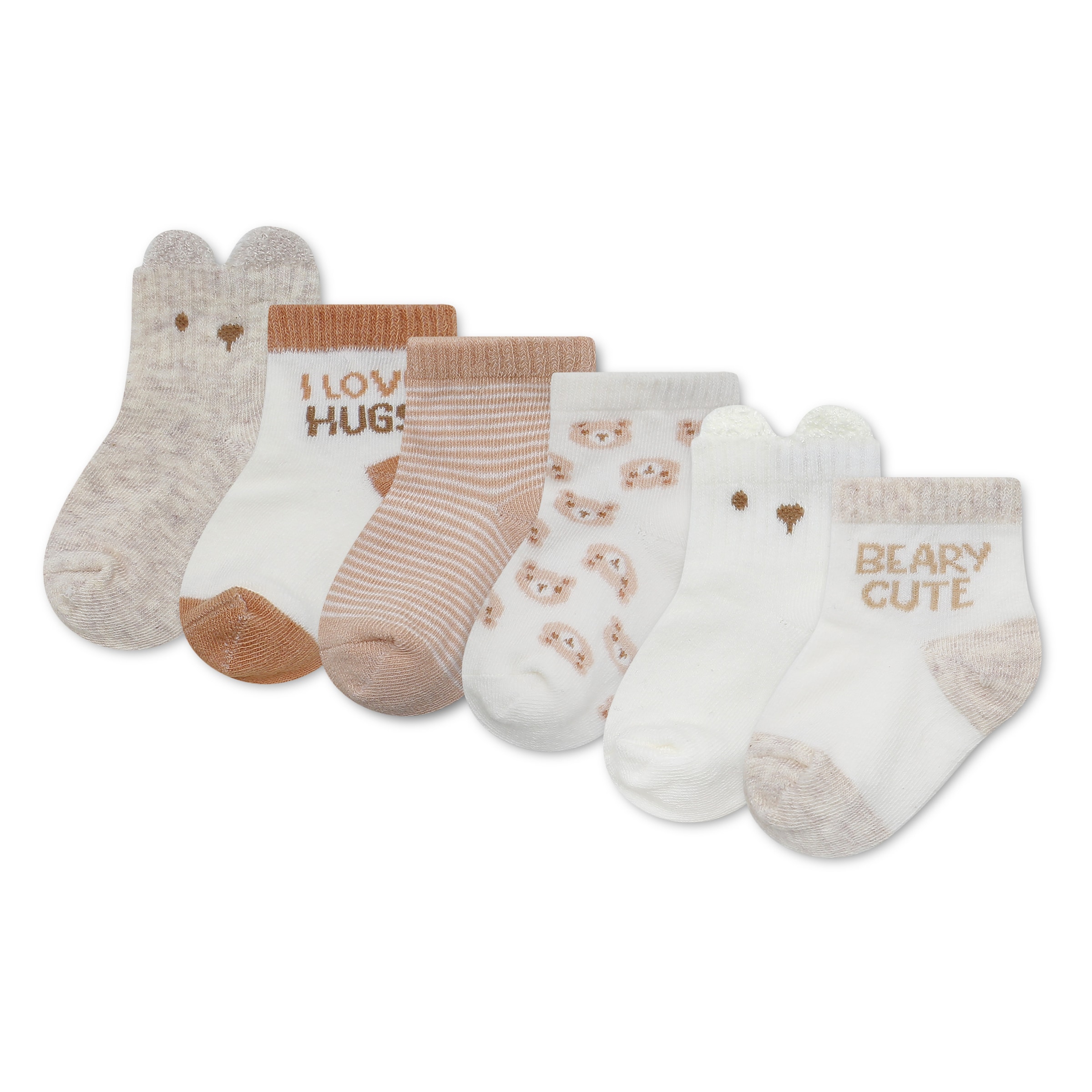 HUGGIES babywear Kurzsocken »HGHN 6PK QUARTER SOCKS« Packung, 6 Paar tlg. 6er Pack Baby-Socken mit Bärchen-Mtoiven
