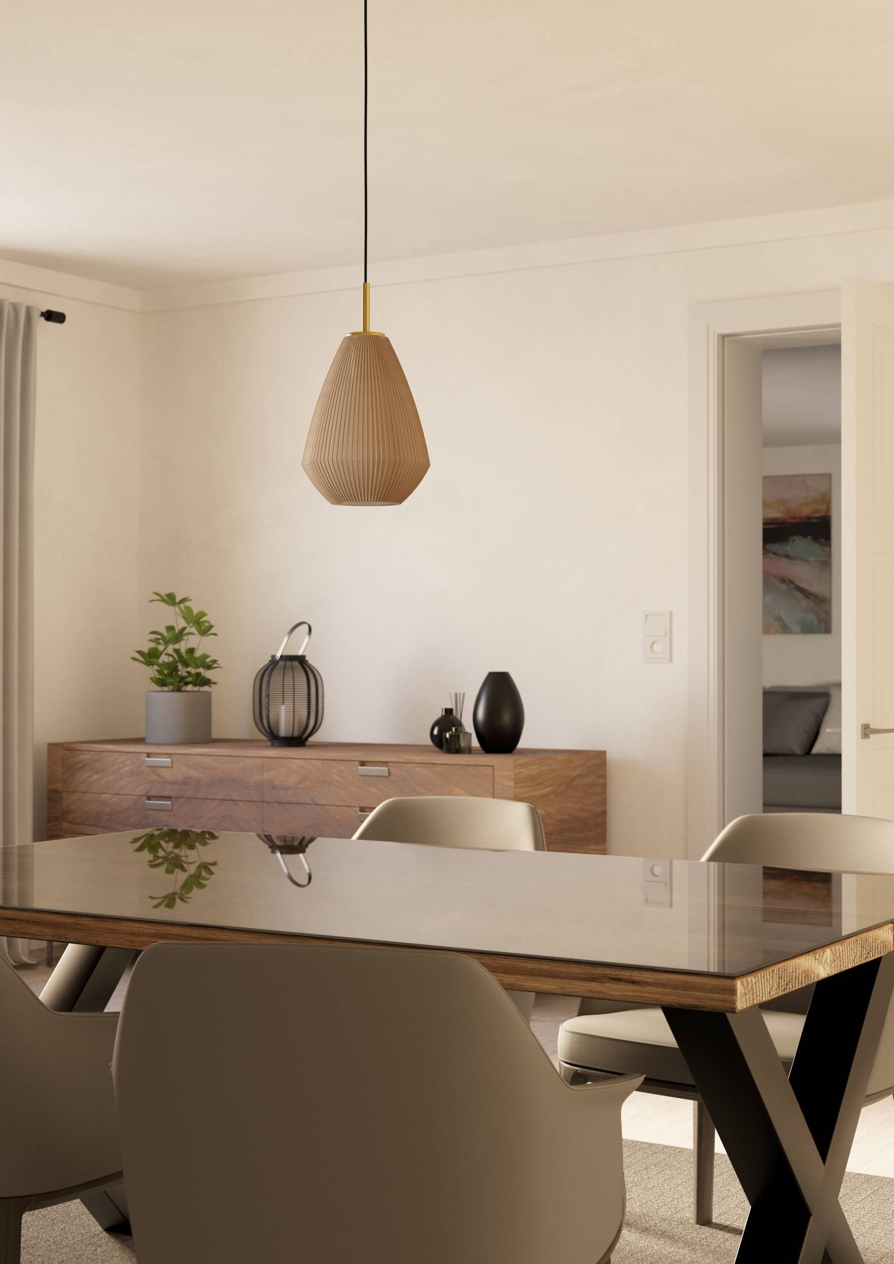 EGLO Hängeleuchte »Caprarola Hängelampe, E27, Esstischlampe, Wohnzimmerlampe, Lampe« E27 1 Stk. aus satiniertem Glas und Metall in Messing, Hängeleuchte, E27, Ø 20 cm