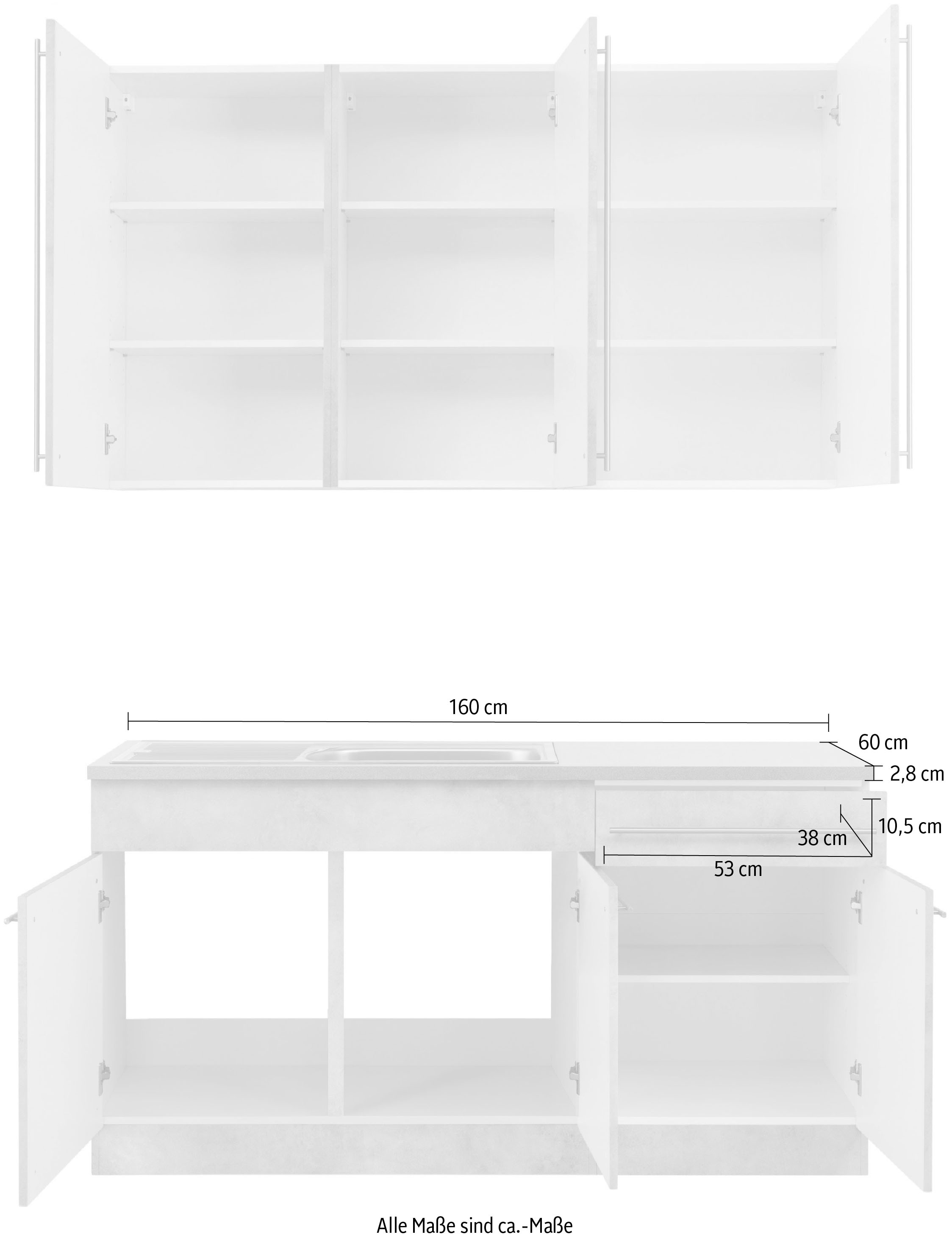 wiho Küchen Pantryküche »Chicago«, ohne E-Geräte, Breite 160 cm