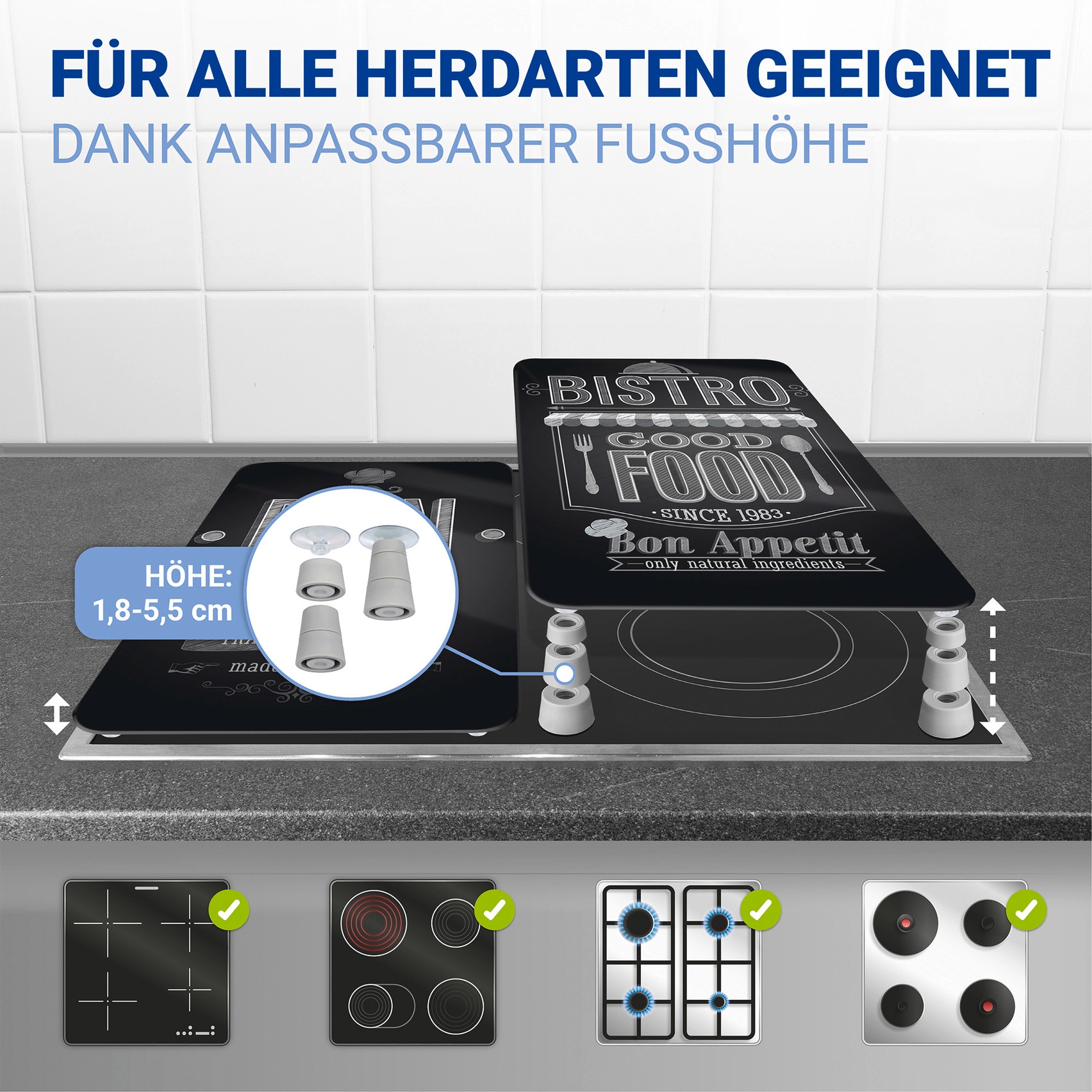 WENKO Herd-Abdeckplatte »Universal Modell Bon Appetit« Herdabdeckung für alle Herdarten, kratzfest, mit rutschfesten Füßen