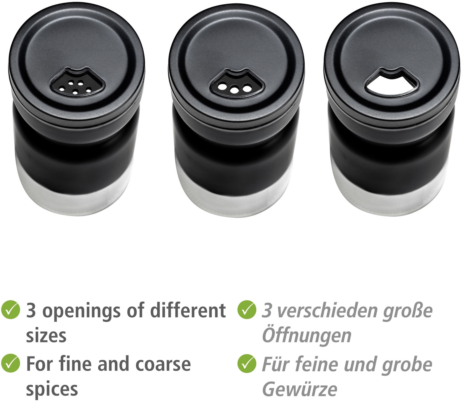 WENKO Gewürzstreuer »Modell Melli«, (Set, 3 tlg.), Menage mit 2 Gewürzstreuern, für fein- bis grobkörnige Gewürze, Metall