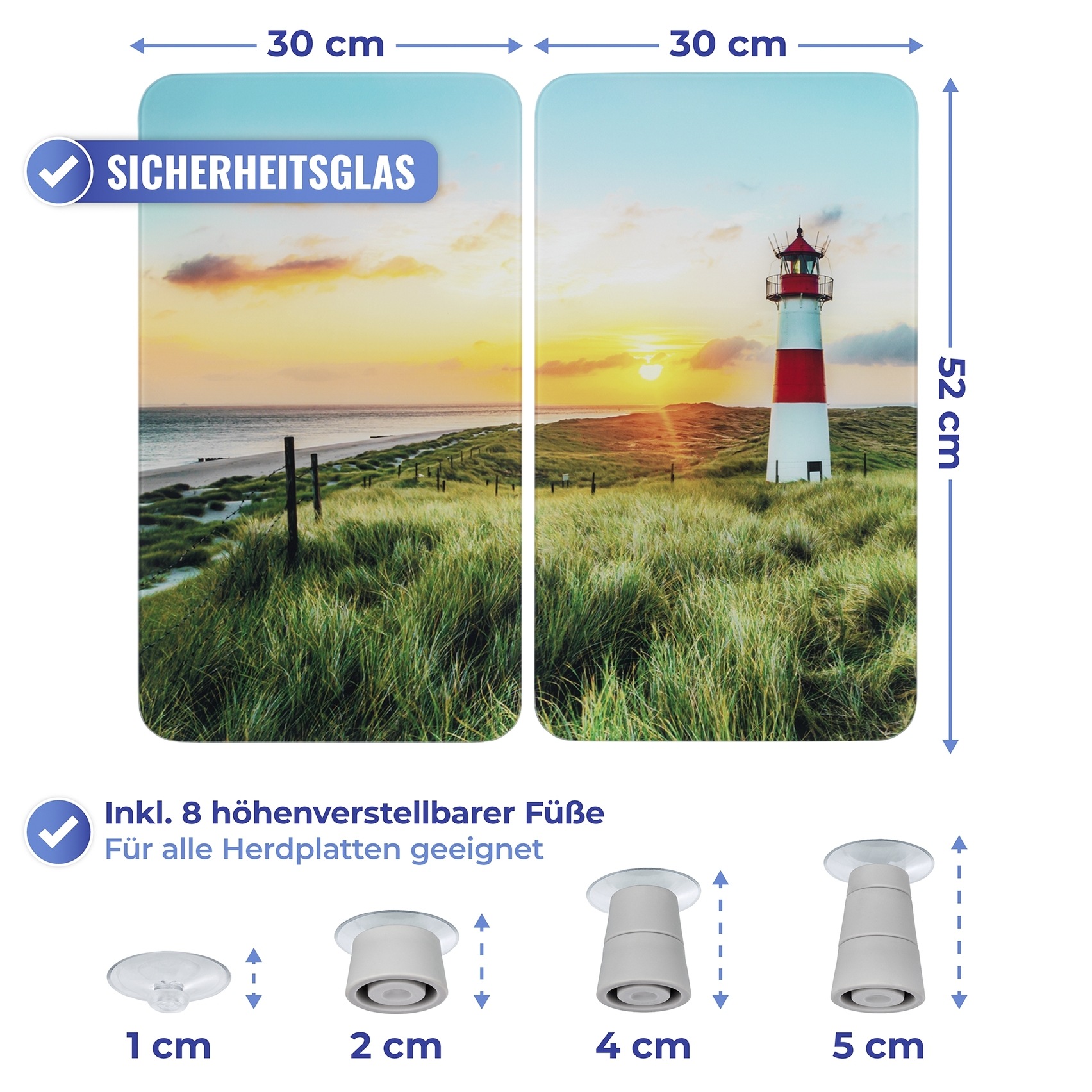 Maximex Herd-Abdeckplatte »Universal Modell Leuchtturm«, (Set, 2 tlg.), Herdabdeckung für alle Herdarten, kratzfest, mit rutschfesten Füßen