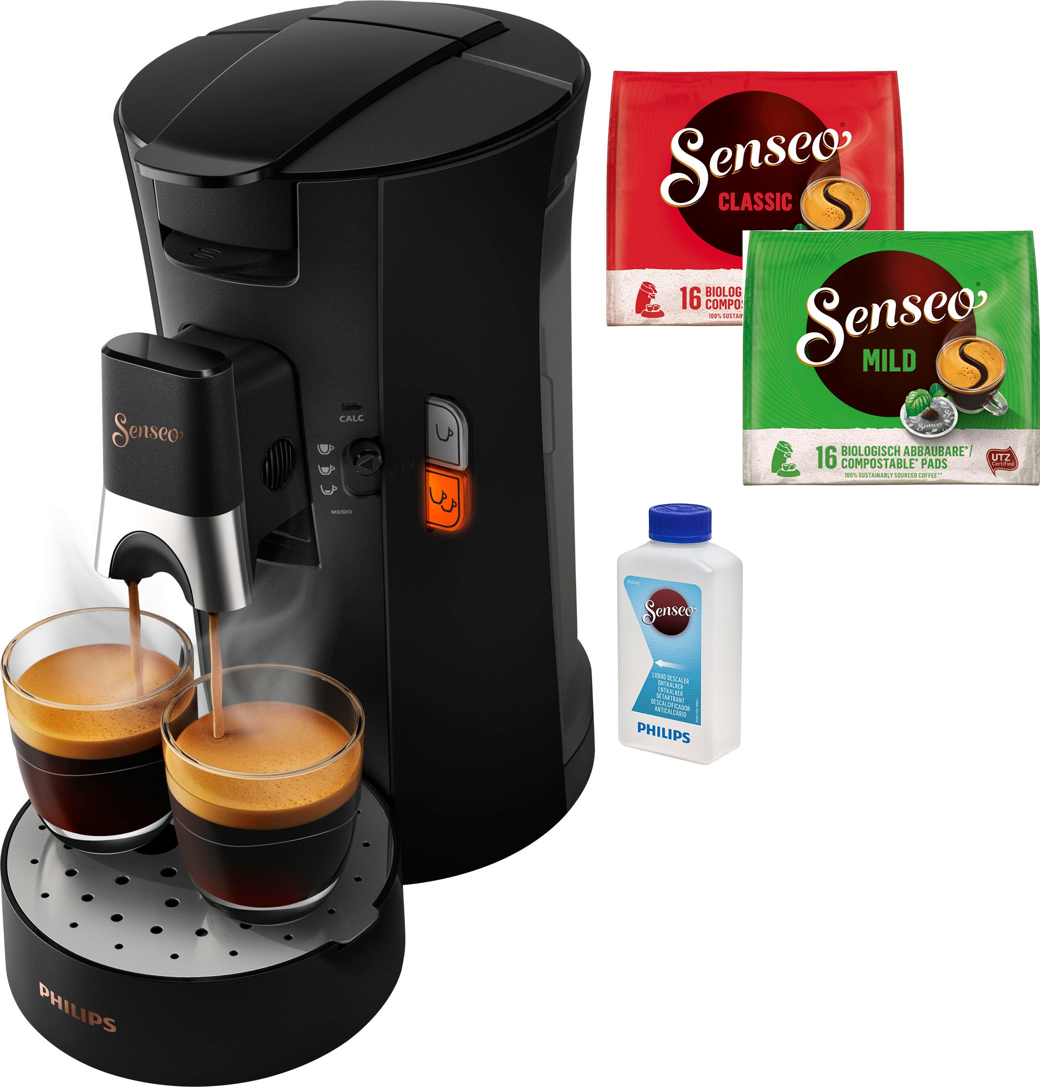 Philips Senseo Kaffeepadmaschine »Select CSA240/60«, aus 21% recyceltem Plastik, mit 3 Kaffeespezialitäten, metal schwarz