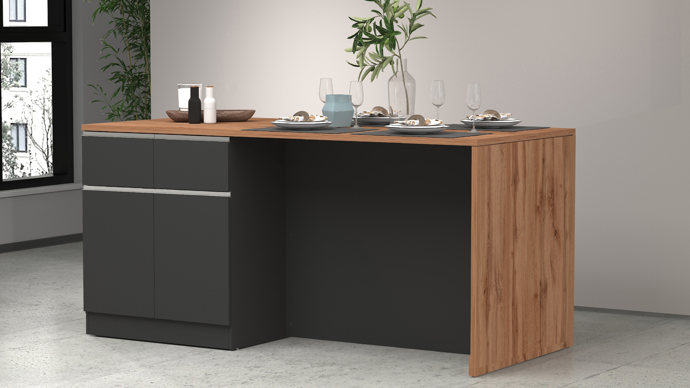 KOCHSTATION Kücheninsel »Sole,Kochinsel,Küchenarbeitsblock,Inselküche,Arbeitsinsel«, Breite 200 cm mit 4 Türen,4 Schubkästen, Aluminiumgriff