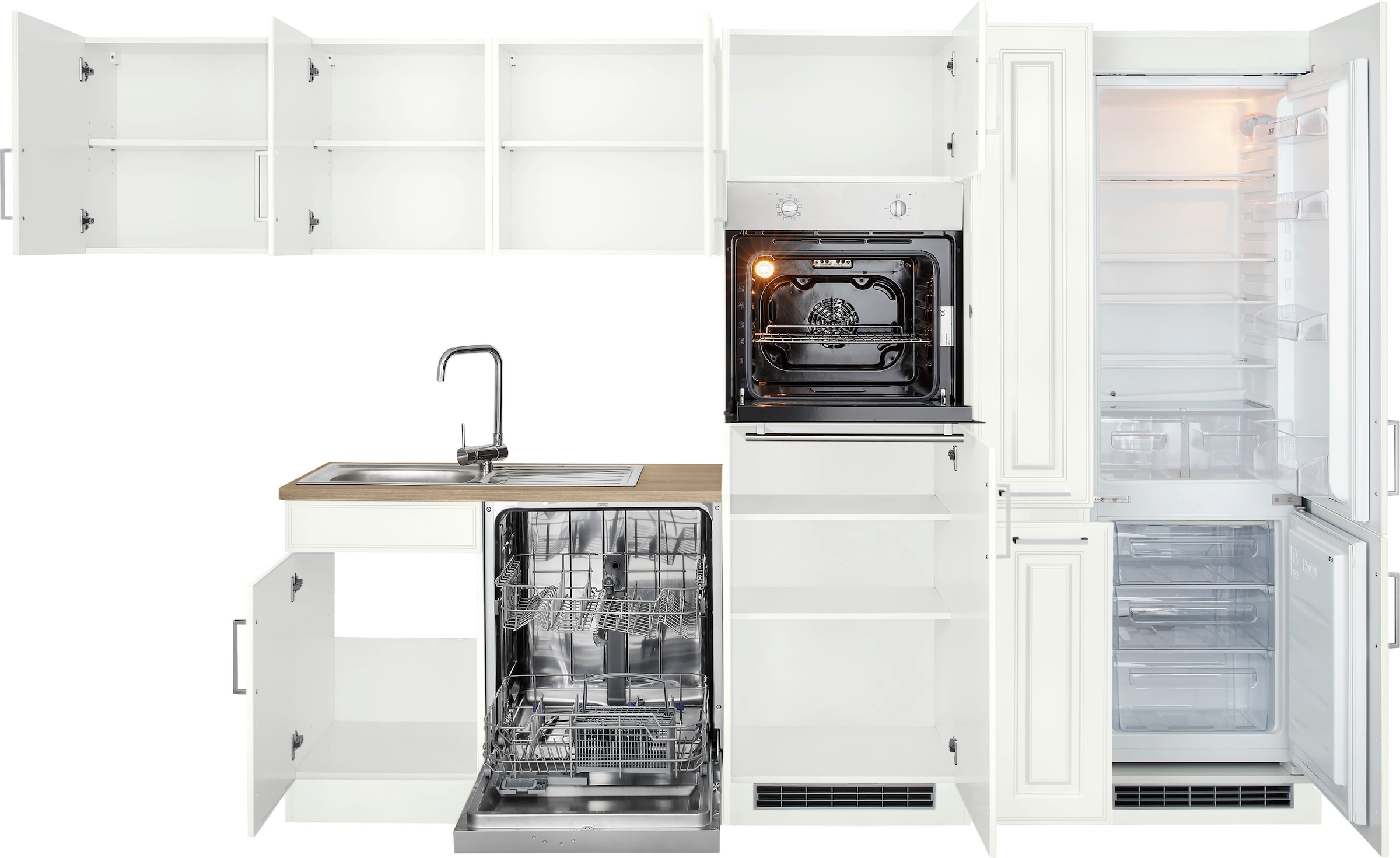 KOCHSTATION Winkelküche »KS-Stockholm« Stellbreite 320/170 cm, mit hochwertigen MDF Fronten im Landhaus-Stil