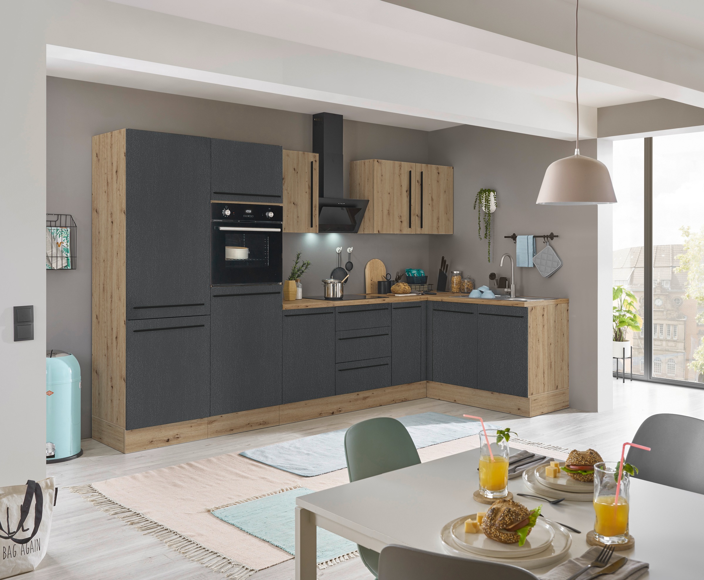 KOCHSTATION Winkelküche »Florida, Stellbreite 330x165 cm« wahlweise mit E-Geräten, mit Softclose für Türen und Schubkästen