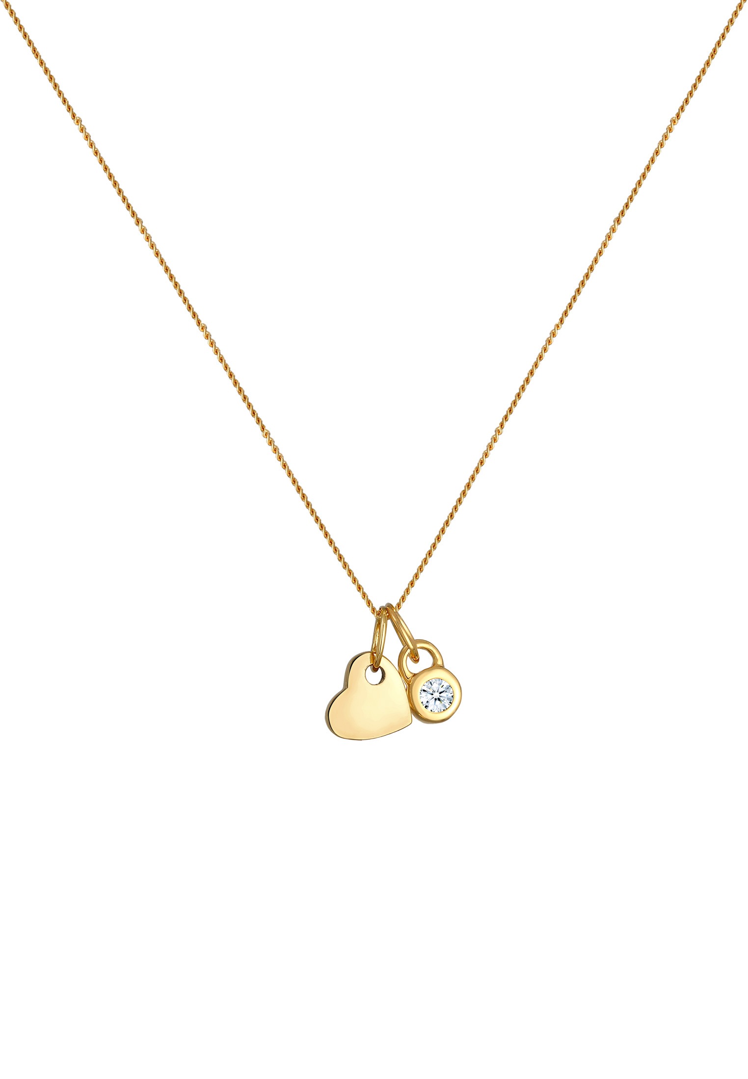Elli DIAMONDS Silberkette »Halskette Herz Diamant Weiß Brillantschliff (0.03 ct) 585 Gelbgold«