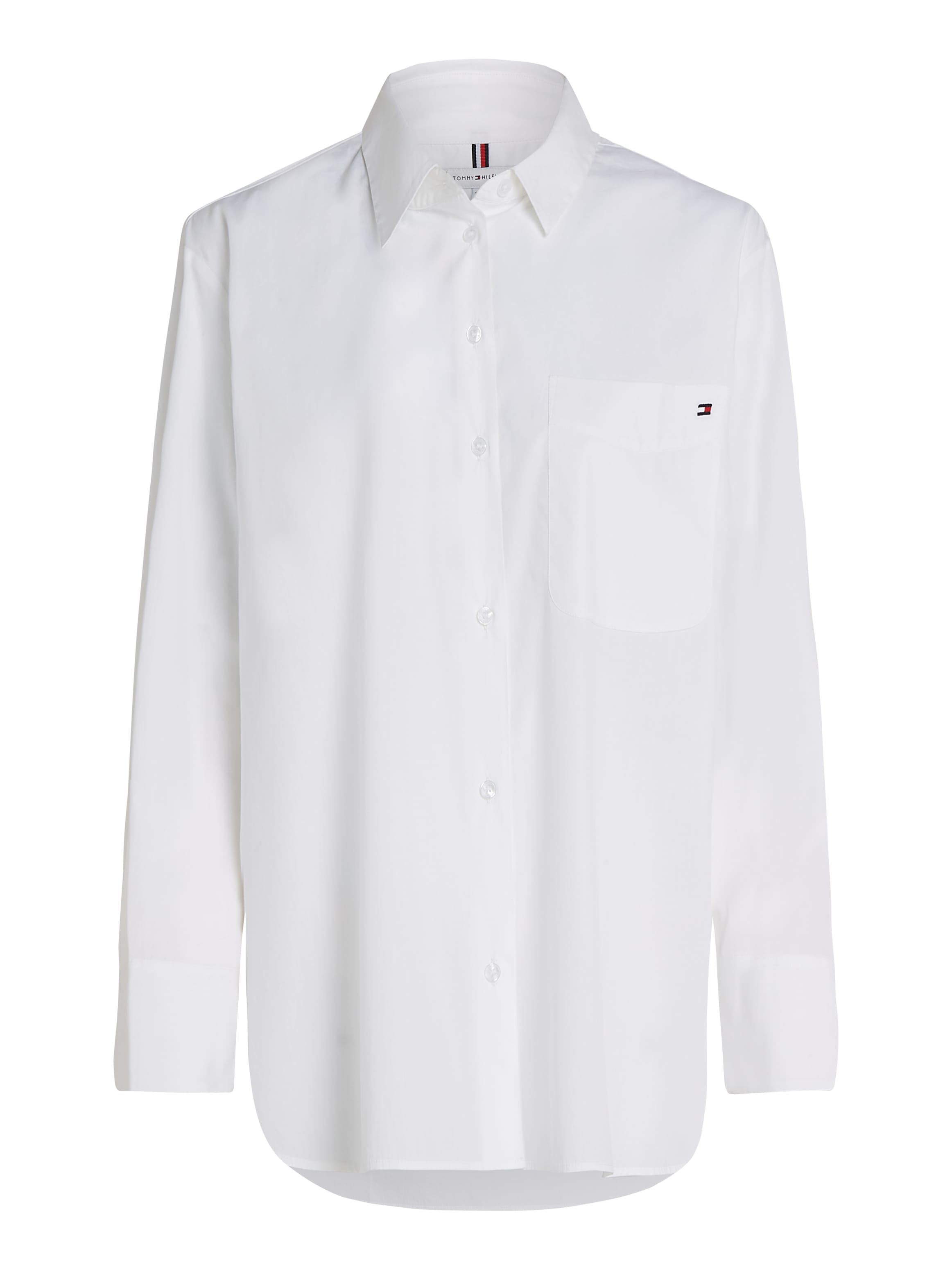Tommy Hilfiger Hemdbluse »ESS POPLIN EASY FIT SHIRT«, Hinten länger geschnitten mit abgerundetem Saum