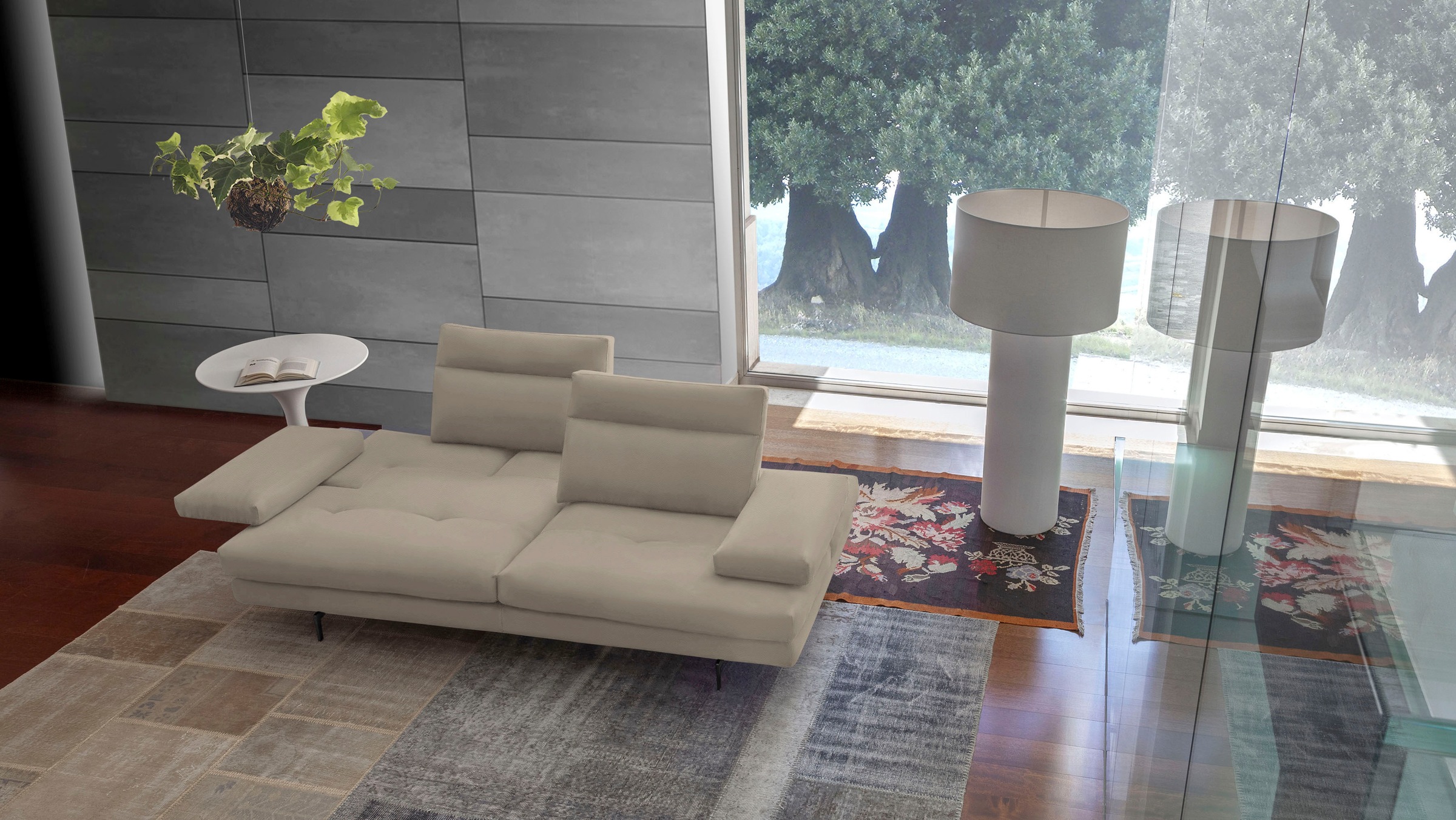 CALIA ITALIA 3-Sitzer »Toby Wing, Designsofa, hochwertige Verarbeitungsdetails, bequem«, inkl. Sitztiefenverstellung und Armteilfunktion, Füße in Schwarz matt