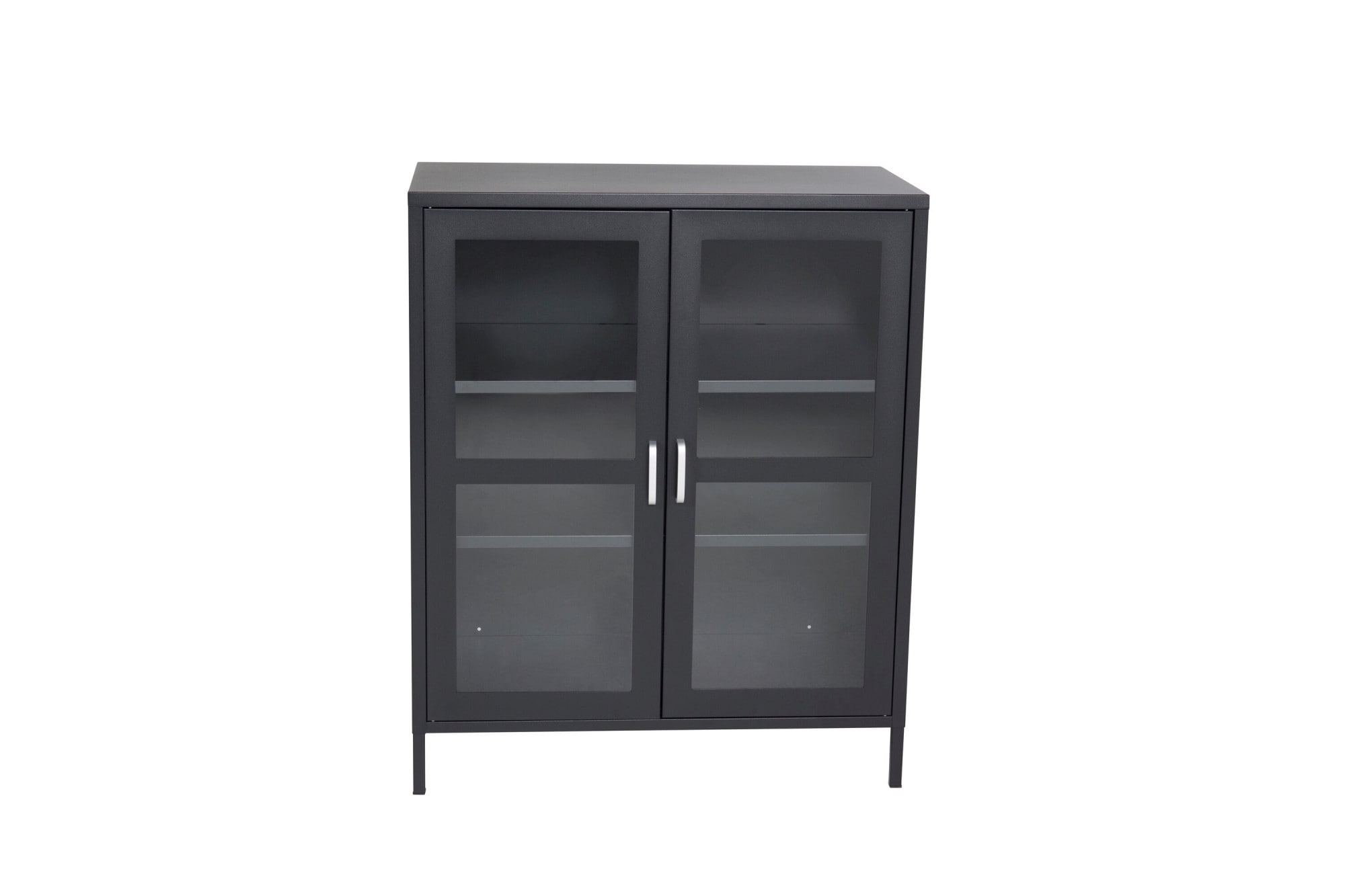 Venture Home Vitrine »Acero, Stauraumschrank, 2 Glas-Türen, Höhe 97 cm« Pulverbeschichtung, transparent, Silbergriff, modern
