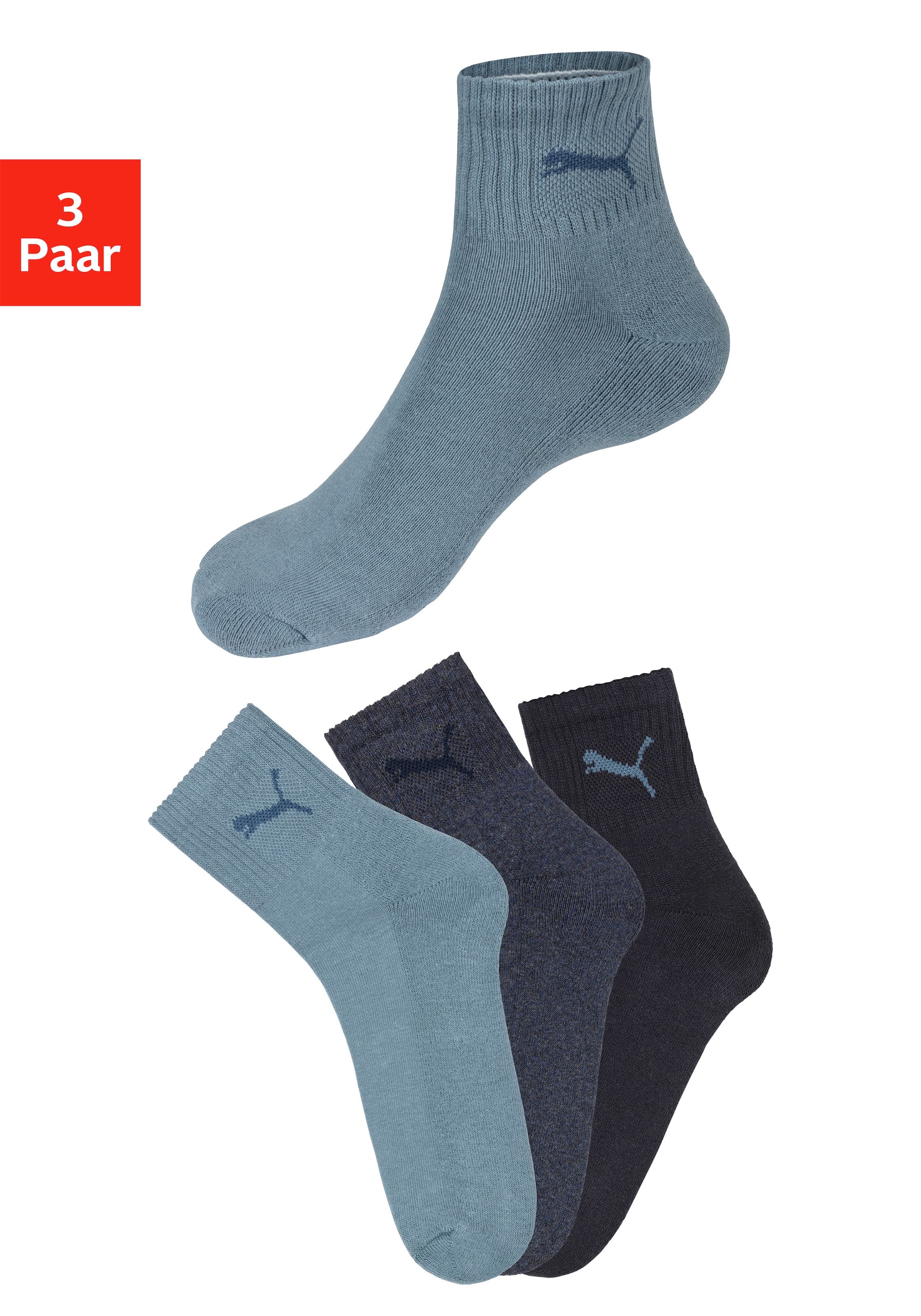 PUMA Sportsocken »short crew«, (3 Paar), mit klassischer Rippe