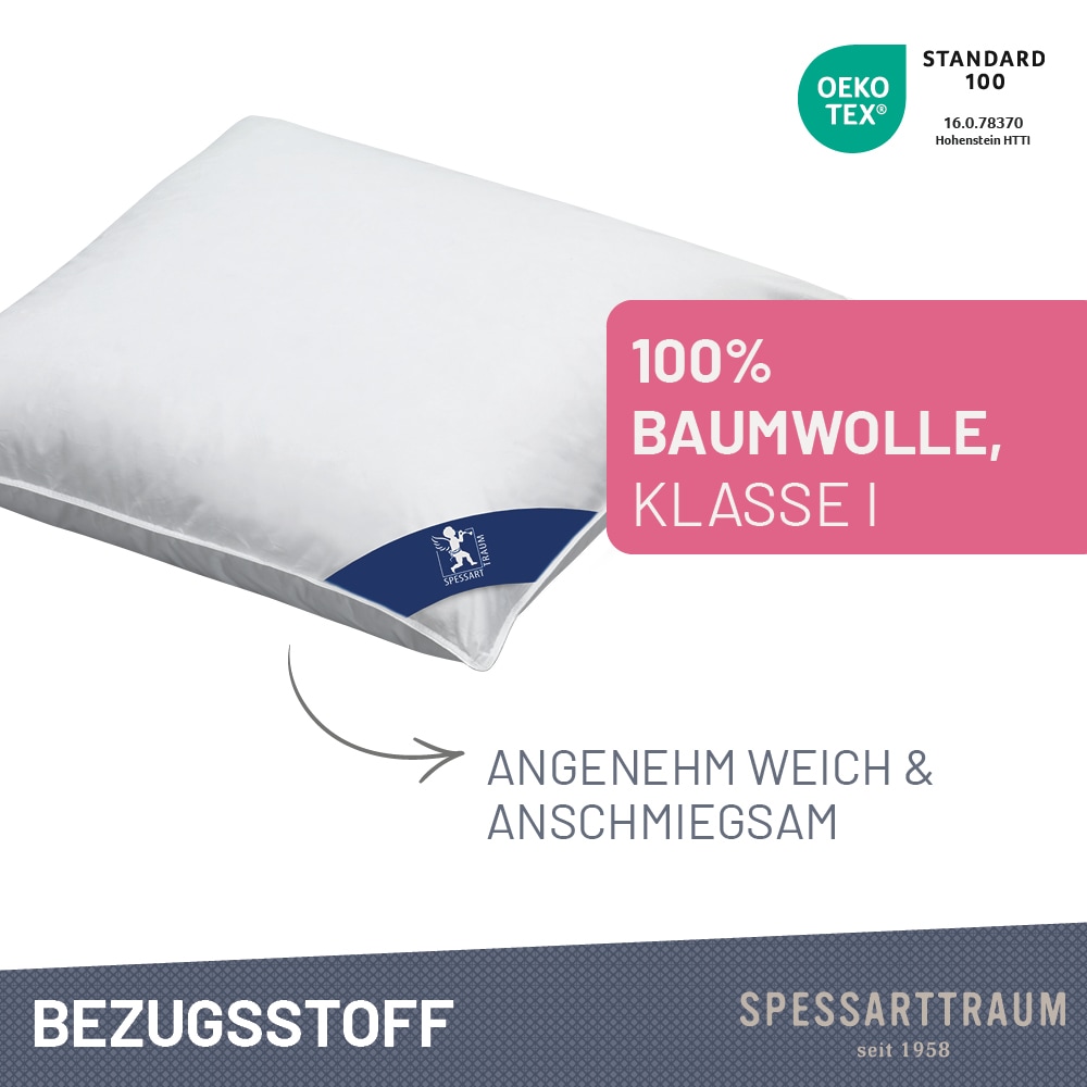 SPESSARTTRAUM 3-Kammer-Kopfkissen »Exklusiv«, Füllung: 90% Daunen / 10% Federn (Außenkammern) und 100% Federn (Innenkammer), Bezug: feiner Daunenbatist, 100% Baumwolle, (1 St.), Kissen vom Hohenstein Institute ausgezeichnet