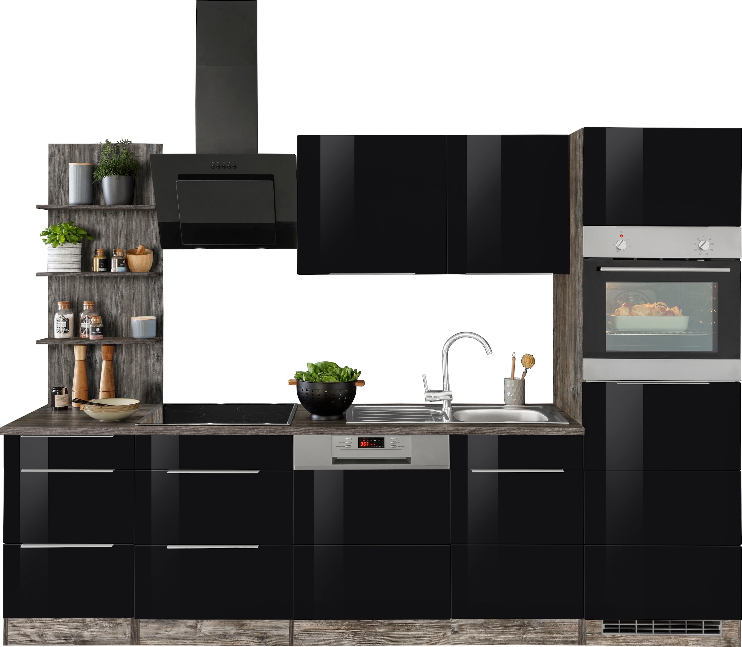 KOCHSTATION Küchenzeile "KS-Brindisi Breite 280 cm" wahlweise mit E-Geräten und Induktion, mit MDF-Fronten und Regal