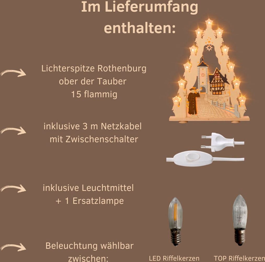 Weigla LED Lichterbogen »Rothenburg ob der Tauber, Holz Lichterspitze, Fachwerk,Made in Germany« 1 Stk. Erzgebirge garantiert, Weihnachtsdeko Innen, Weihnachtsbeleuchtung