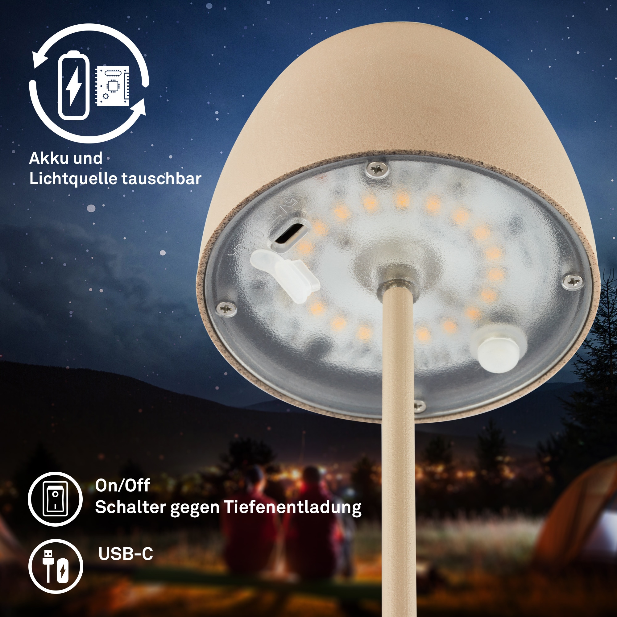 Briloner Leuchten Tischleuchte »2er Set LED Tischlampe kabellos, beige« 2er Set Tischlampe kabellos 20x8cm Beige 2,5W